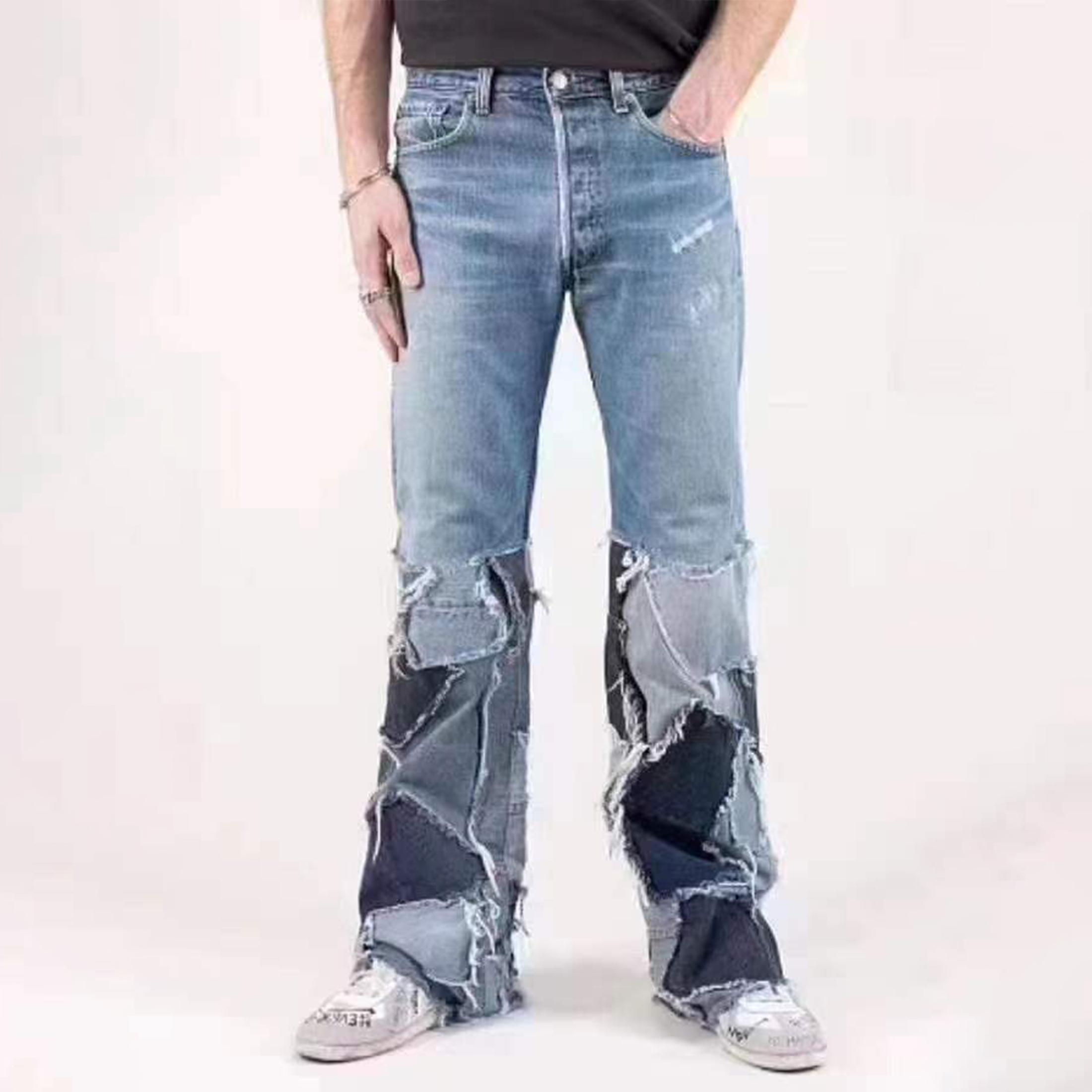 NIGO Gallery Dept. Men's Spring And Fall Solid Color Splicing Do Old Loose Wide-Leg Denim Pants Ngvp #nigo8751