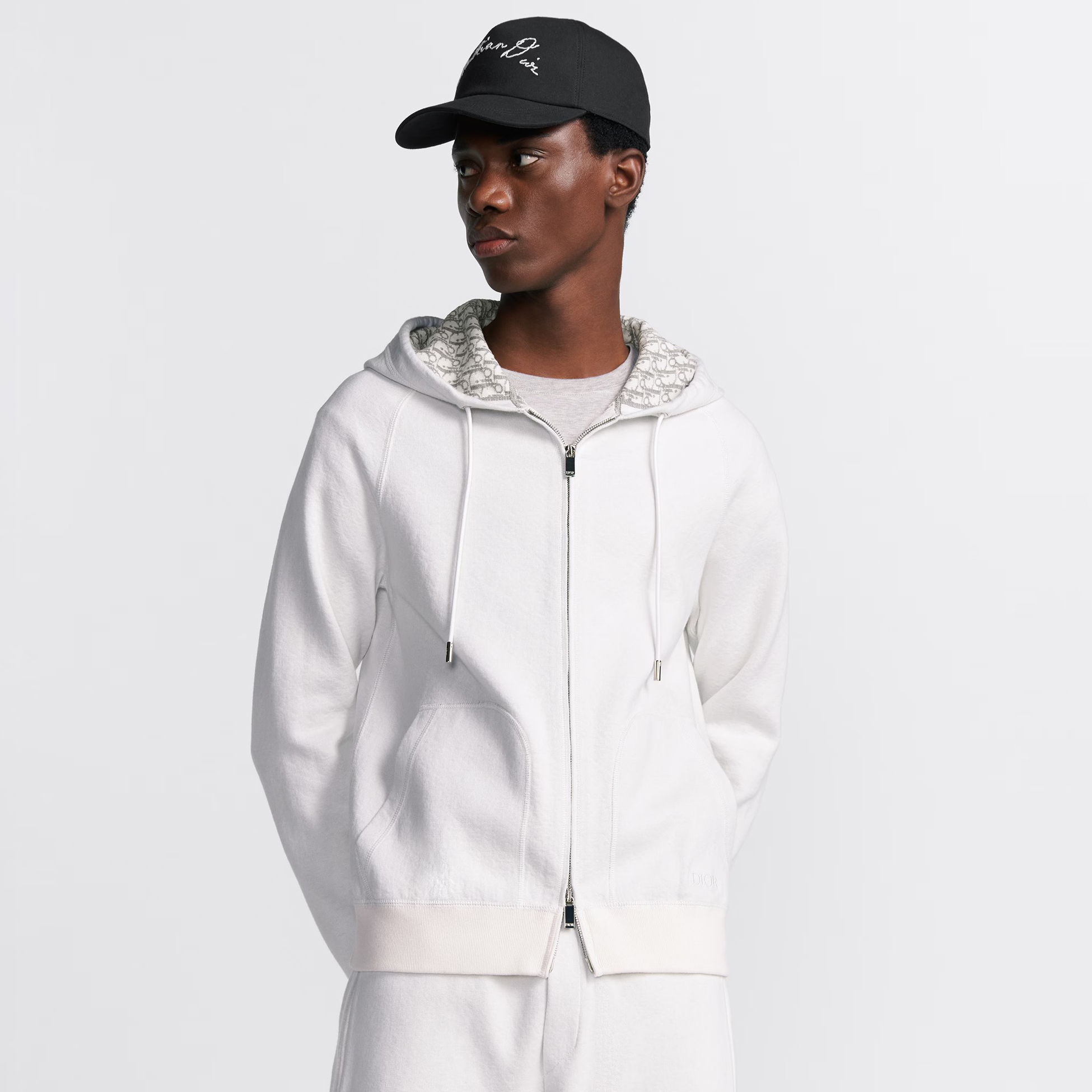 NIGO Dior Men's Autumn/Winter Monogrammed Lined Solid Color Wool Blend Hooded Zip-Up Jacket #nigo72348