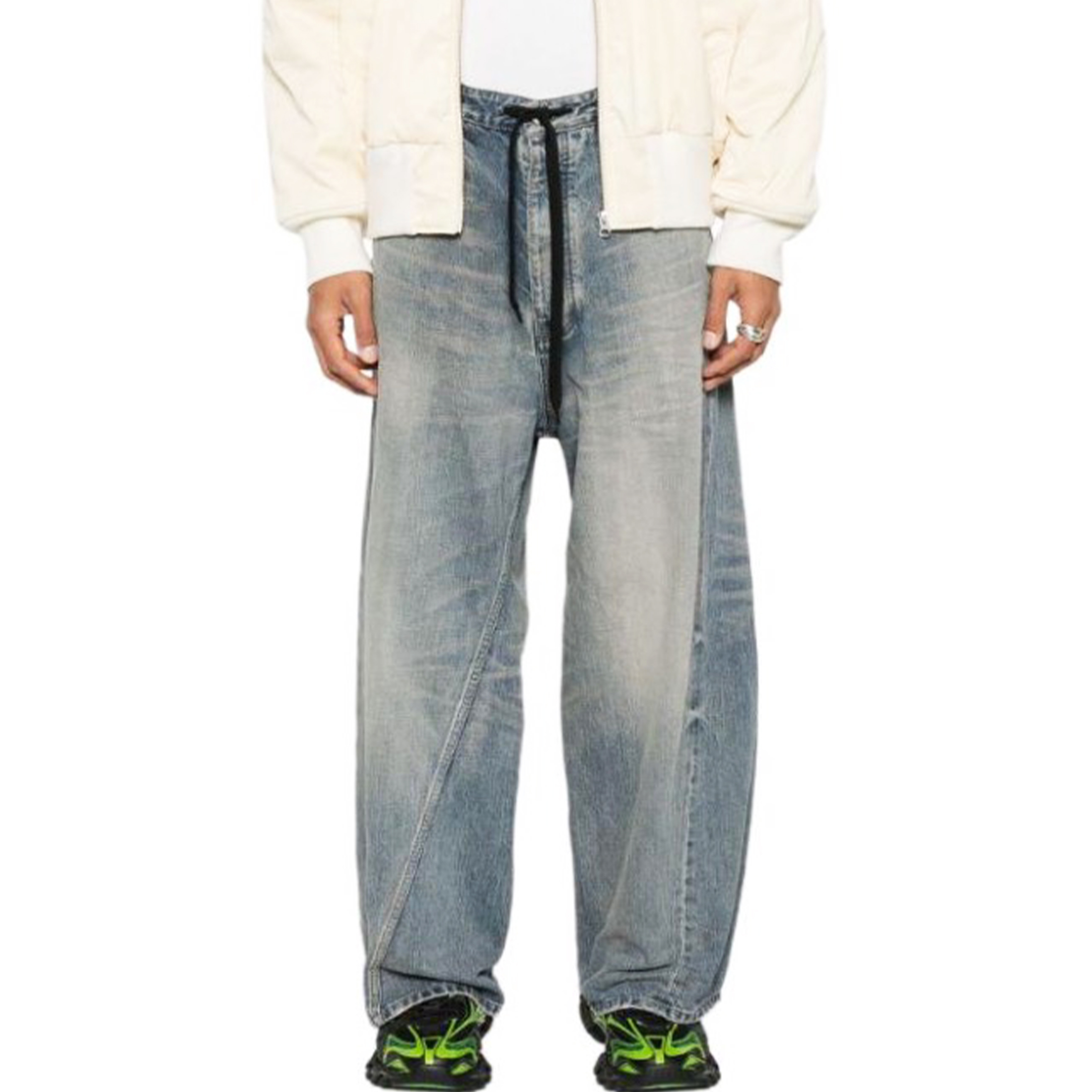 NIGO Balenciaga Men's And Women's Seasonal Lace Up Waistband Vintage Broken High Street Gradient Straight Leg Jeans Pants Ngvp #nigo8765