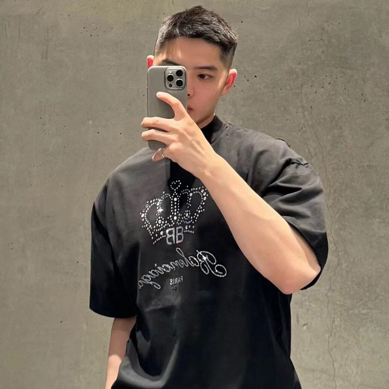 NIGO Balenciaga Men's Summer Monogrammed Logo Black Crew Neck Cotton T-Shirt #nigo99748