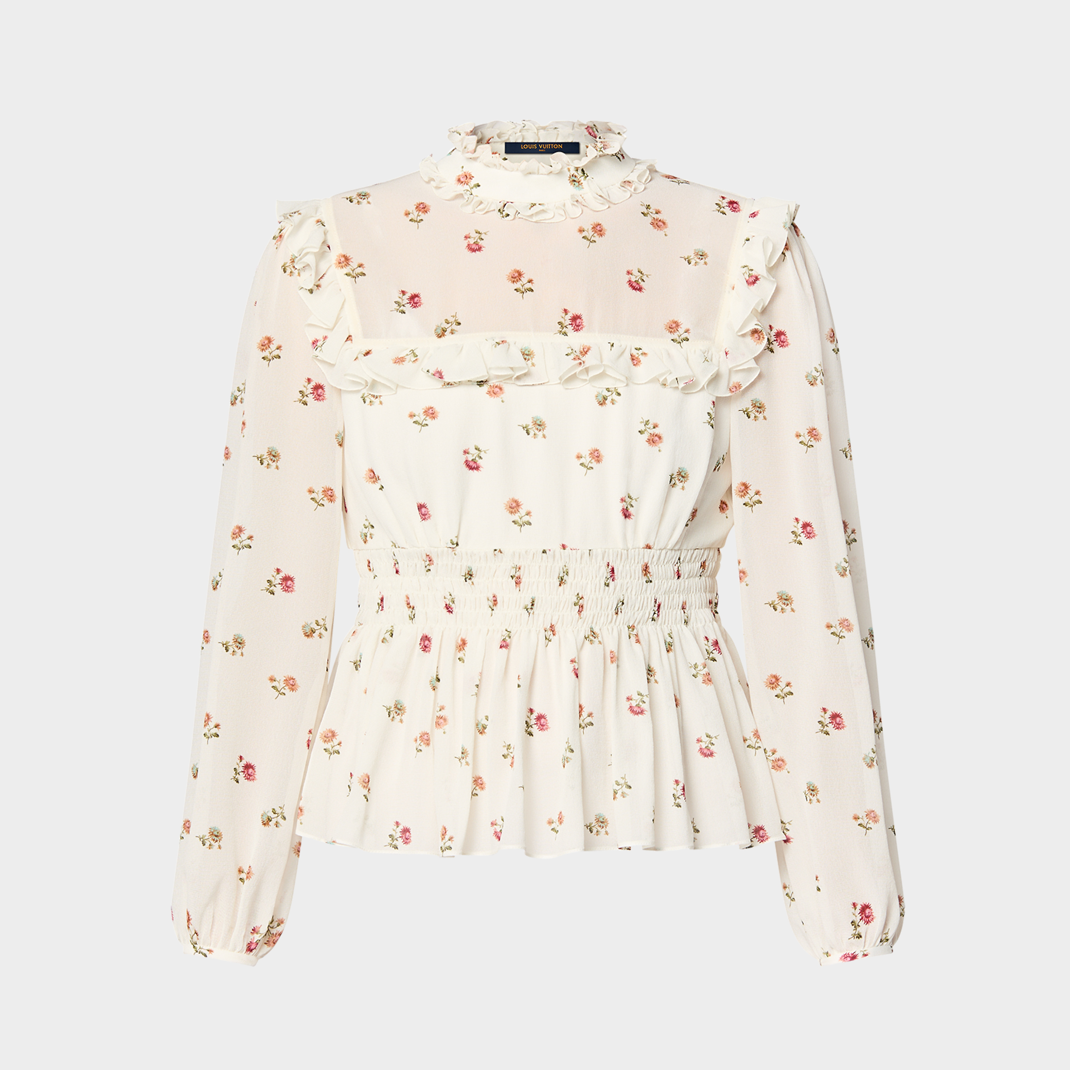 NIGO Louis Vuitton Women's Spring And Autumn Floral Printed Shirt Waisted Solid Silk Blouse Ruffled Long Sleeve Casual Fashion Tops Ngvp #nigo8766