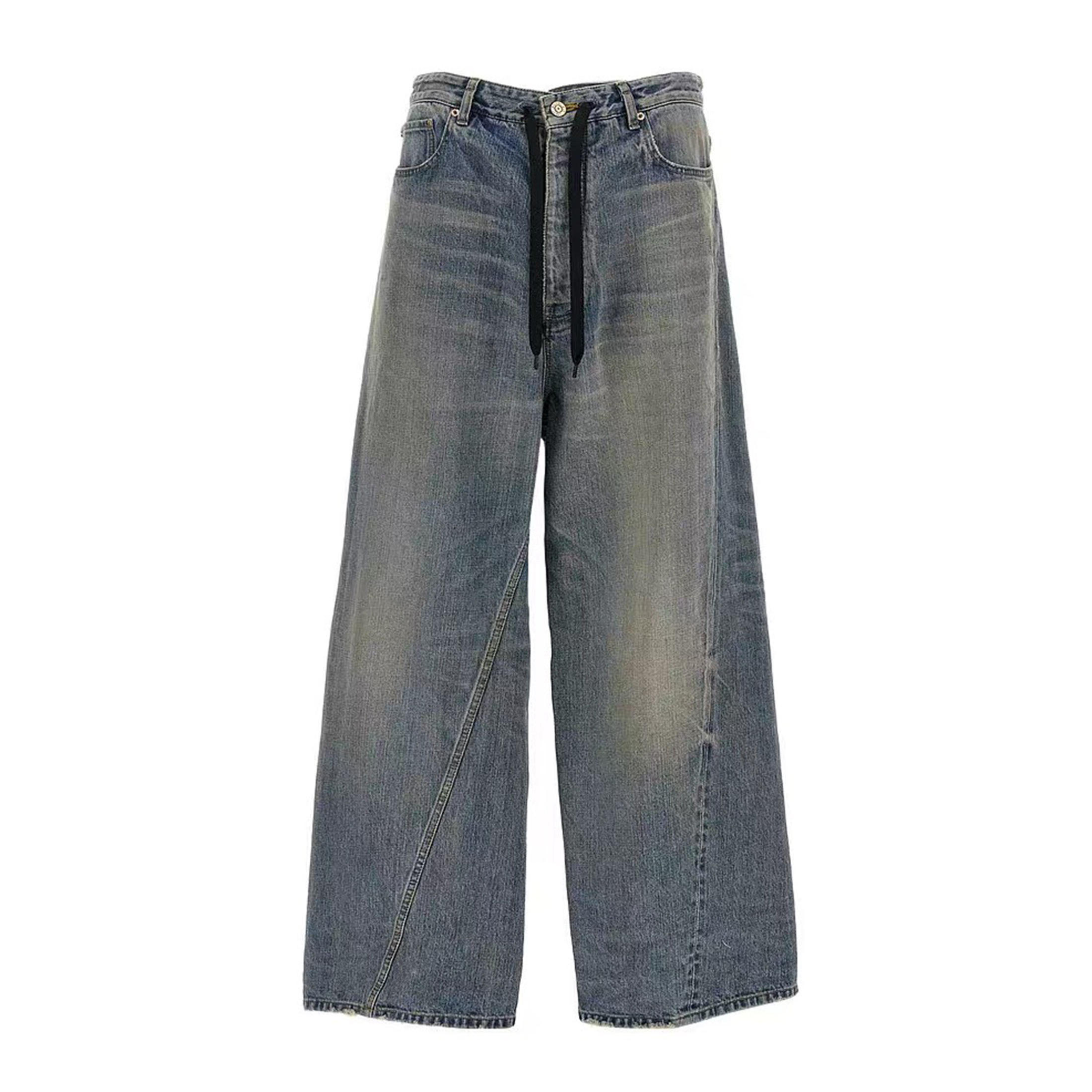 NIGO Balenciaga Men's And Women's Seasonal Lace Up Waistband Vintage Broken High Street Gradient Straight Leg Jeans Pants Ngvp #nigo8765