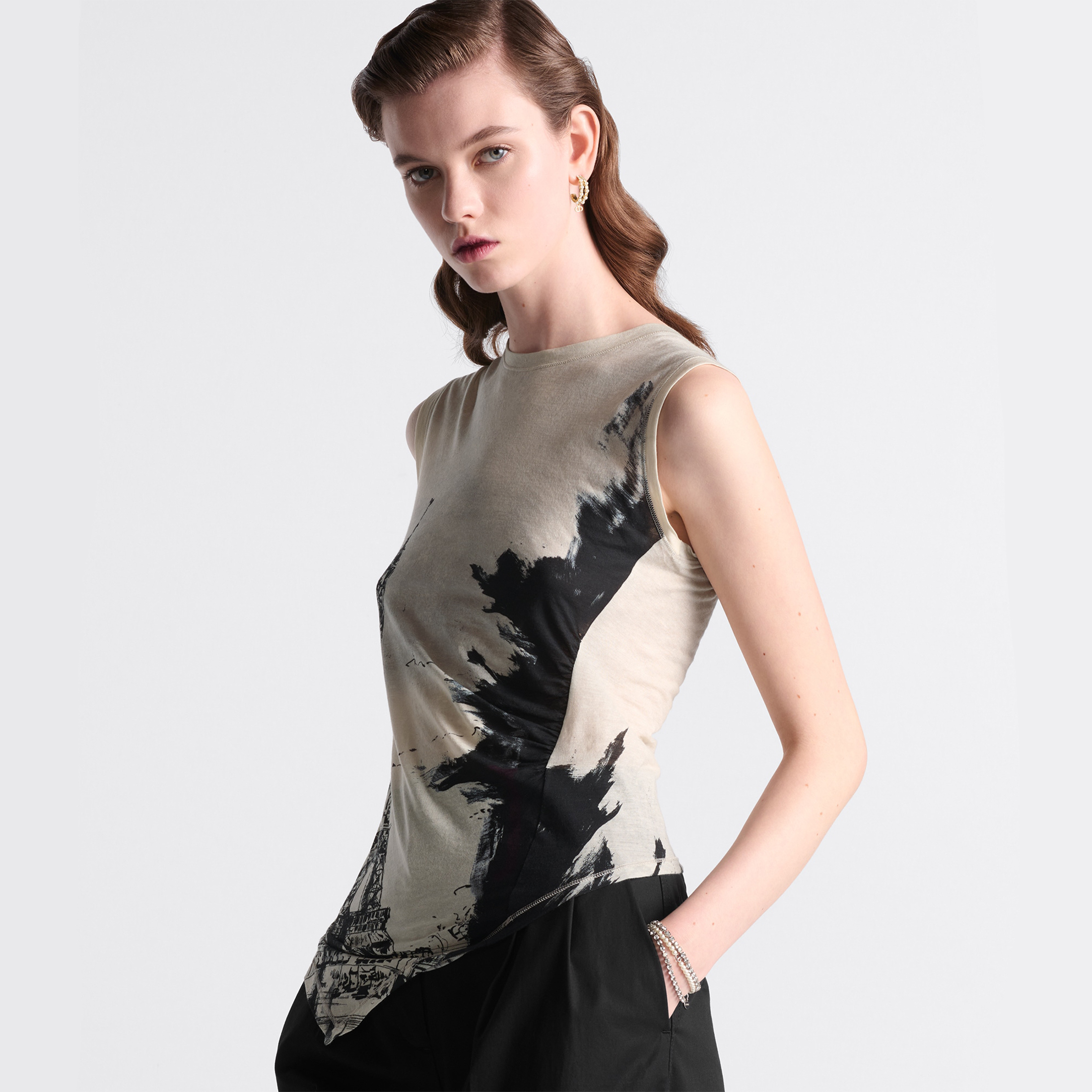 NIGO Dior Women's Summer Paris Tower Print Hand-painted Style Cotton Vest Sleeveless Round Neck Top T-shirt Ngvp #nigo8764