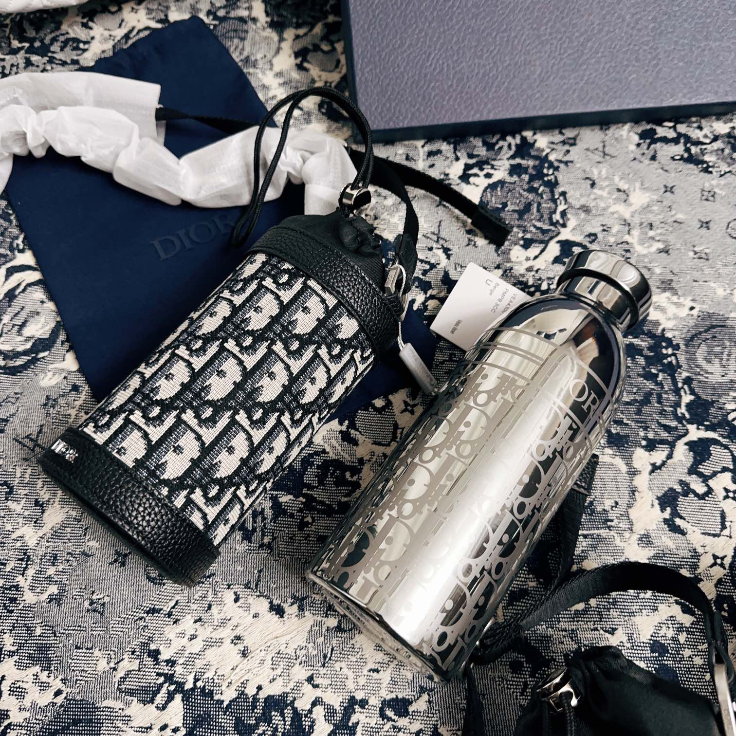 NIGO Dior Women's Men's and Women's Old Flower Print Pattern with Shoulder Strap Grained Cowhide and Stainless Steel Kettle Shoulder Crossbody Bag Bags #nigo72374