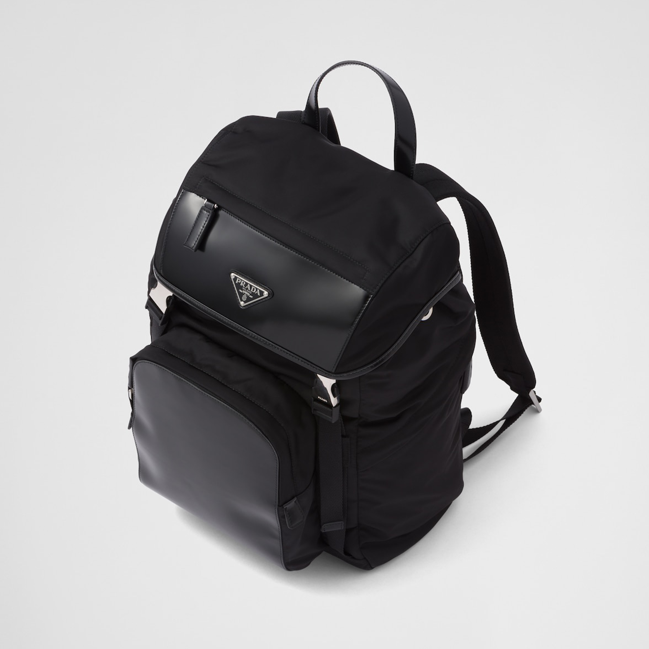 Prada Men's Cowhide Shoulder Bag Flap Drawstring Metal Logo Fashion Large Capacity Backpack Bags #nigo71352