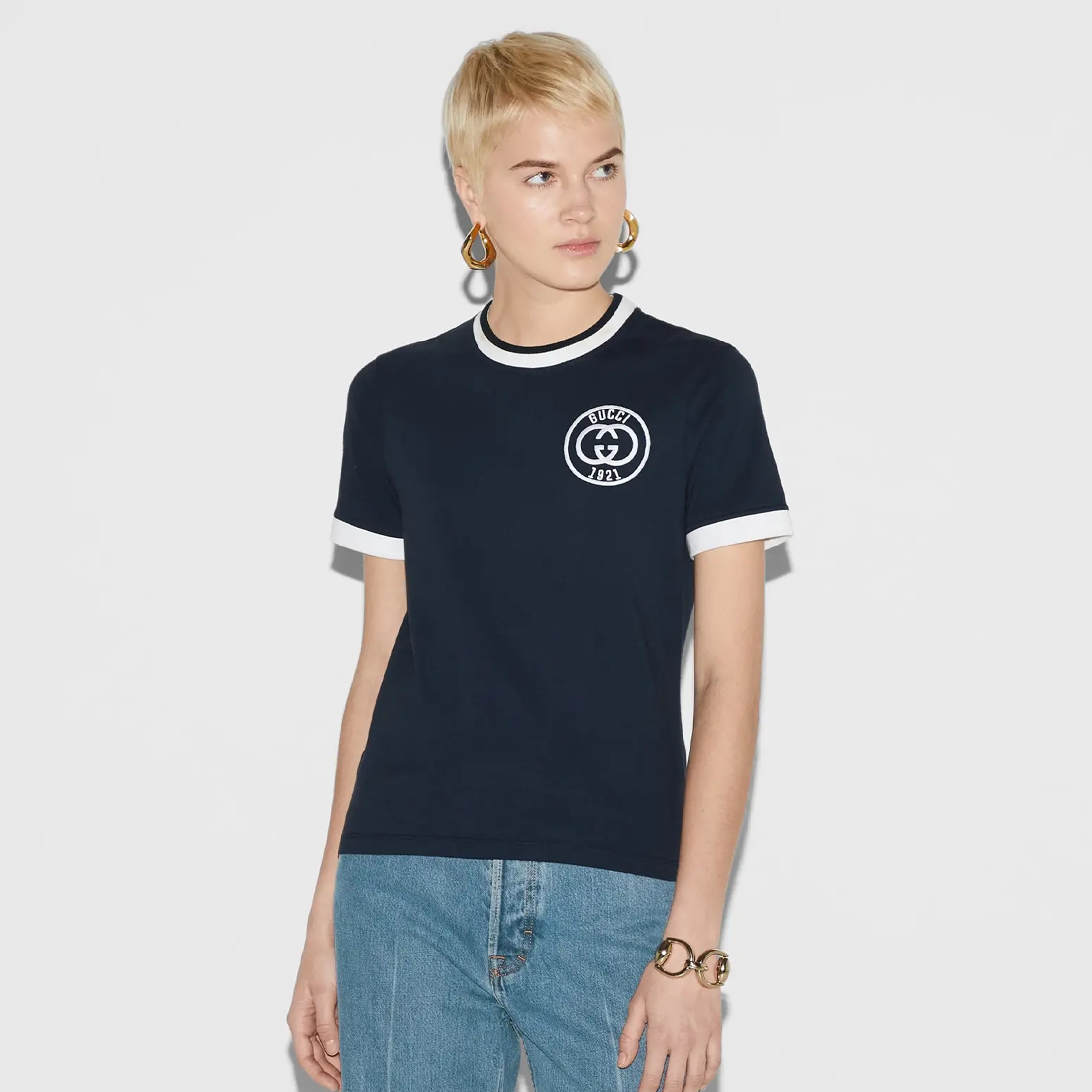 NIGO Gucci Men's Summer Letter Embroidery Knit Cotton Round Neck Short Sleeve Solid Color Fitted T-Shirt #nigo71359