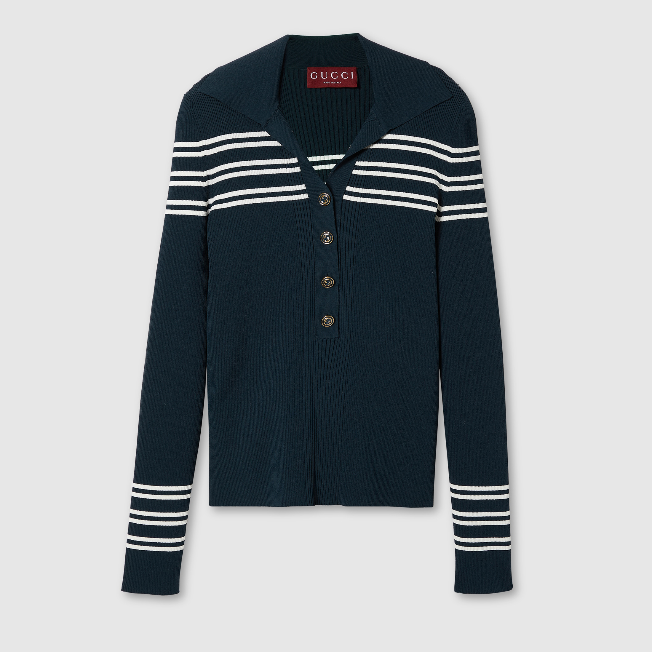 NIGO Gucci Women's Spring And Autumn Blue Striped Stretch Ribbed Knit Button Sweater Long Slim Half-body Skirt Temperament Suit Set #nigo71349