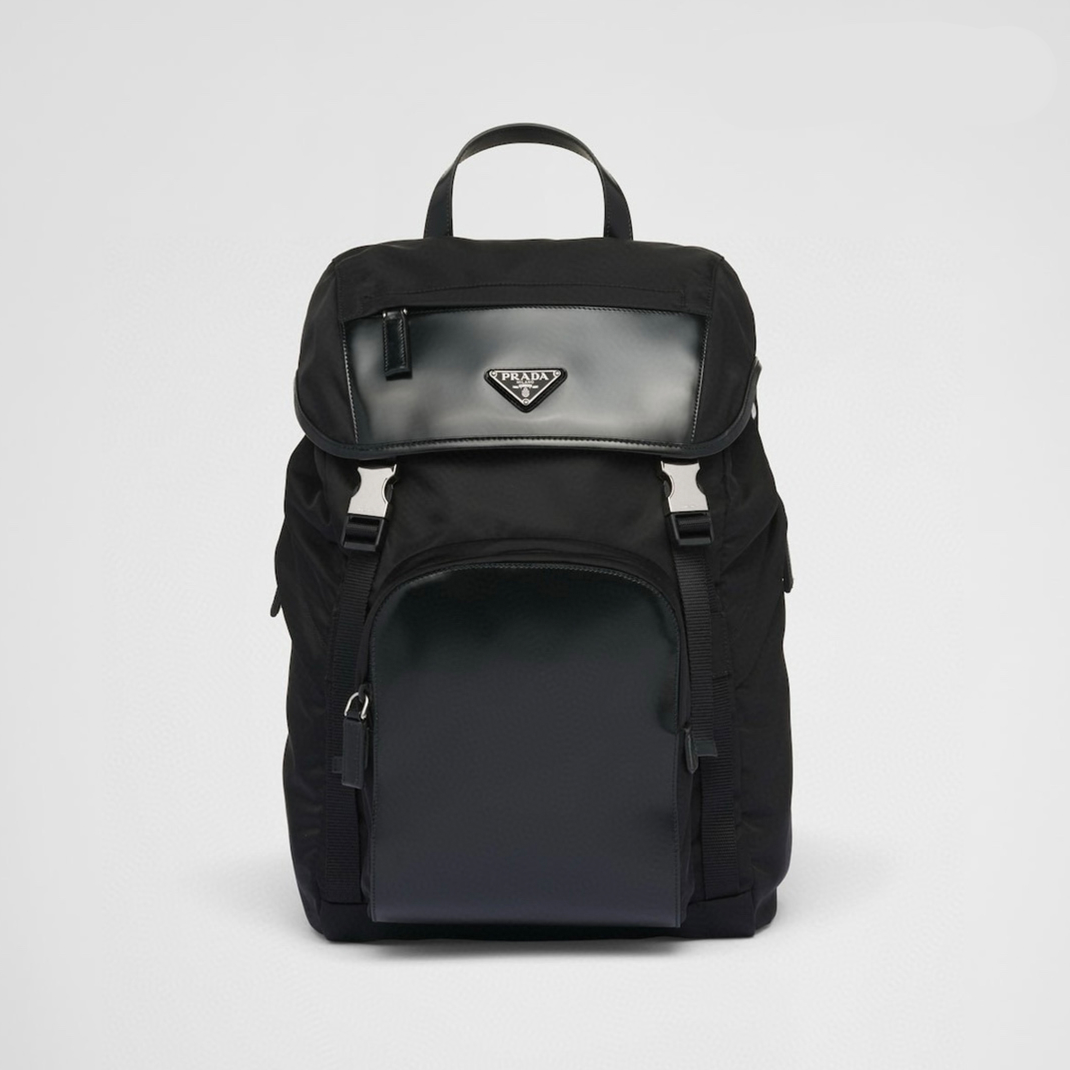 Prada Men's Cowhide Shoulder Bag Flap Drawstring Metal Logo Fashion Large Capacity Backpack Bags #nigo71352