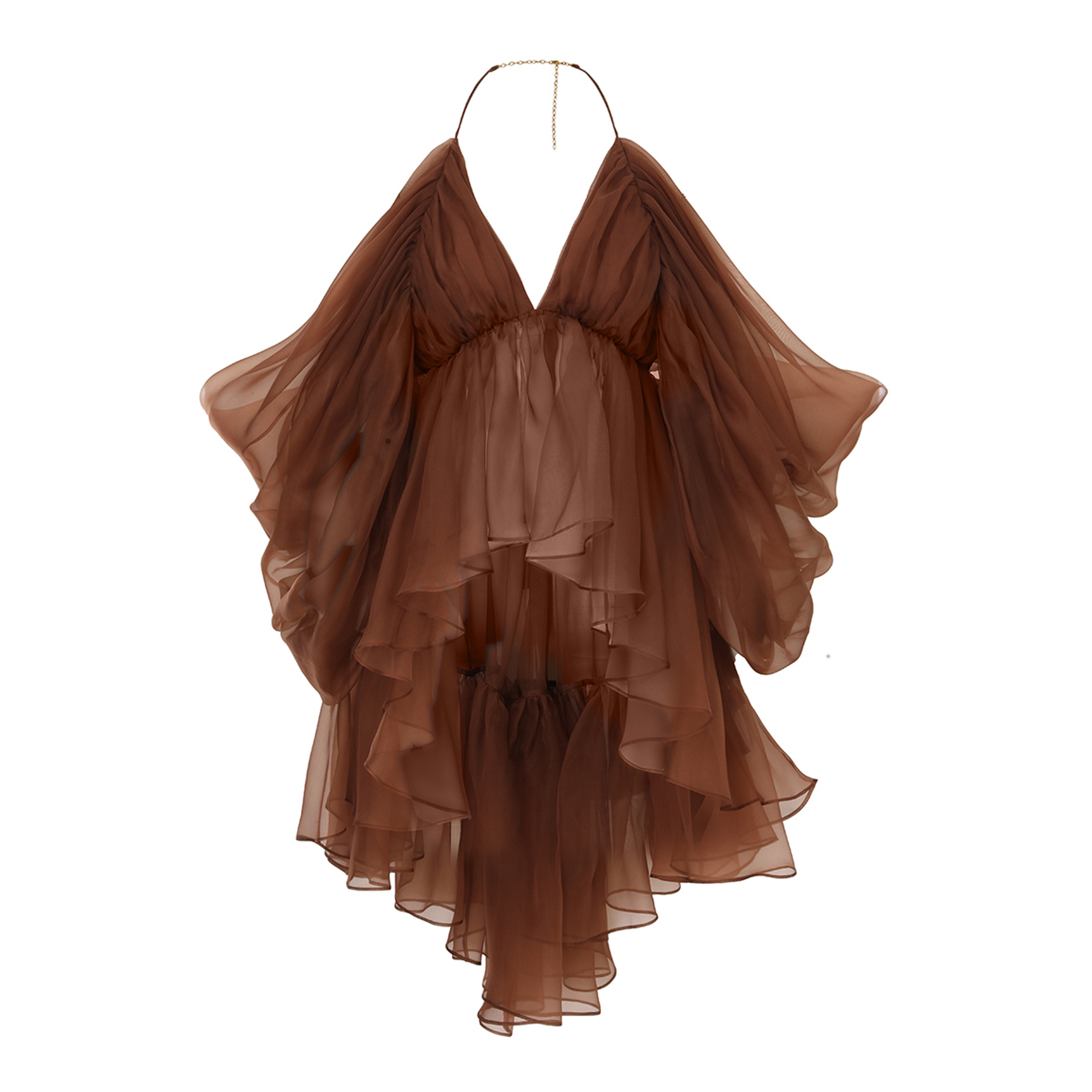 NIGO Zimmermann Women's Spring/summer Brown Hanging Neck Hundred Pleats Silk Dress Elegant And Noble Thin Gauze Large Hem Top Half Skirt Suit Set #nigo71356