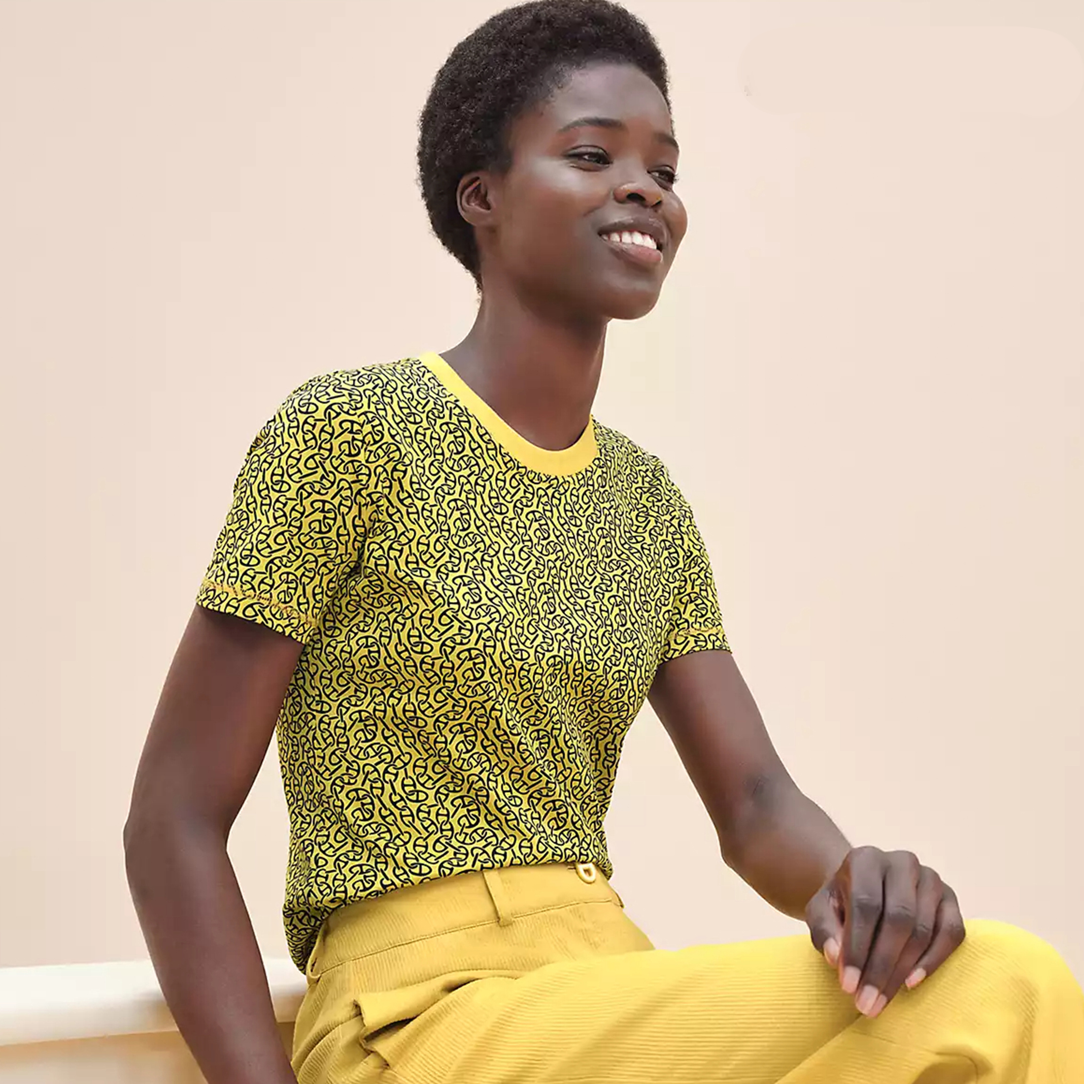 NIGO Hermes Women's Naoussa Chaine Slim Fit T-Shirt Graphic Print Colorblocking Fashion Casual Top #nigo71353