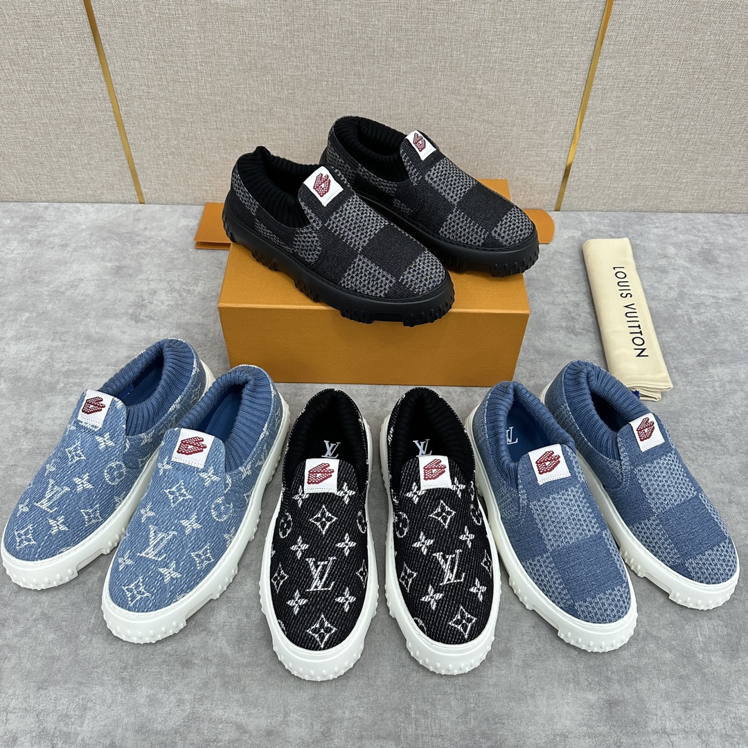 NIGO Louis Vuitton Men's Spring And Fall Round Toe Overshoes Plaid Print Pattern Slip-on Casual Shoes #nigo72381