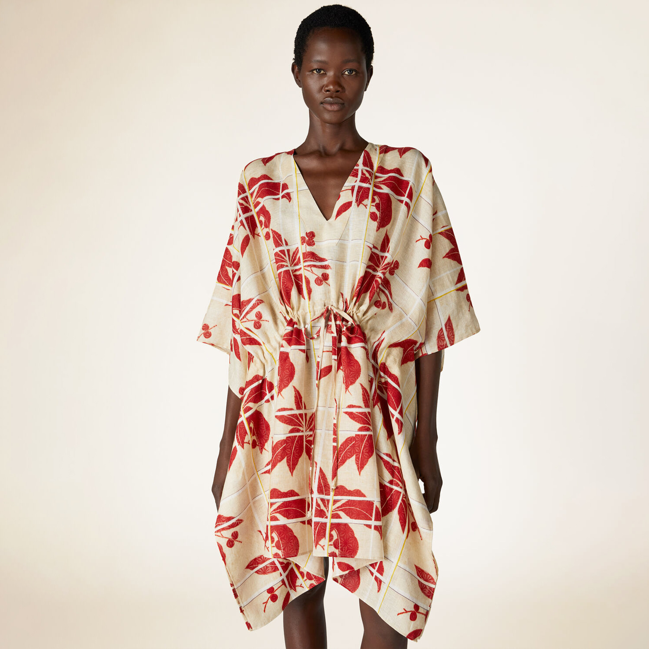 NIGO Loro Piana Ichi Women's Printed Linen Dress Elegant Cape Jacket Short Sleeve V-neck Fashion Loose Dresses Ngvp #nigo8771