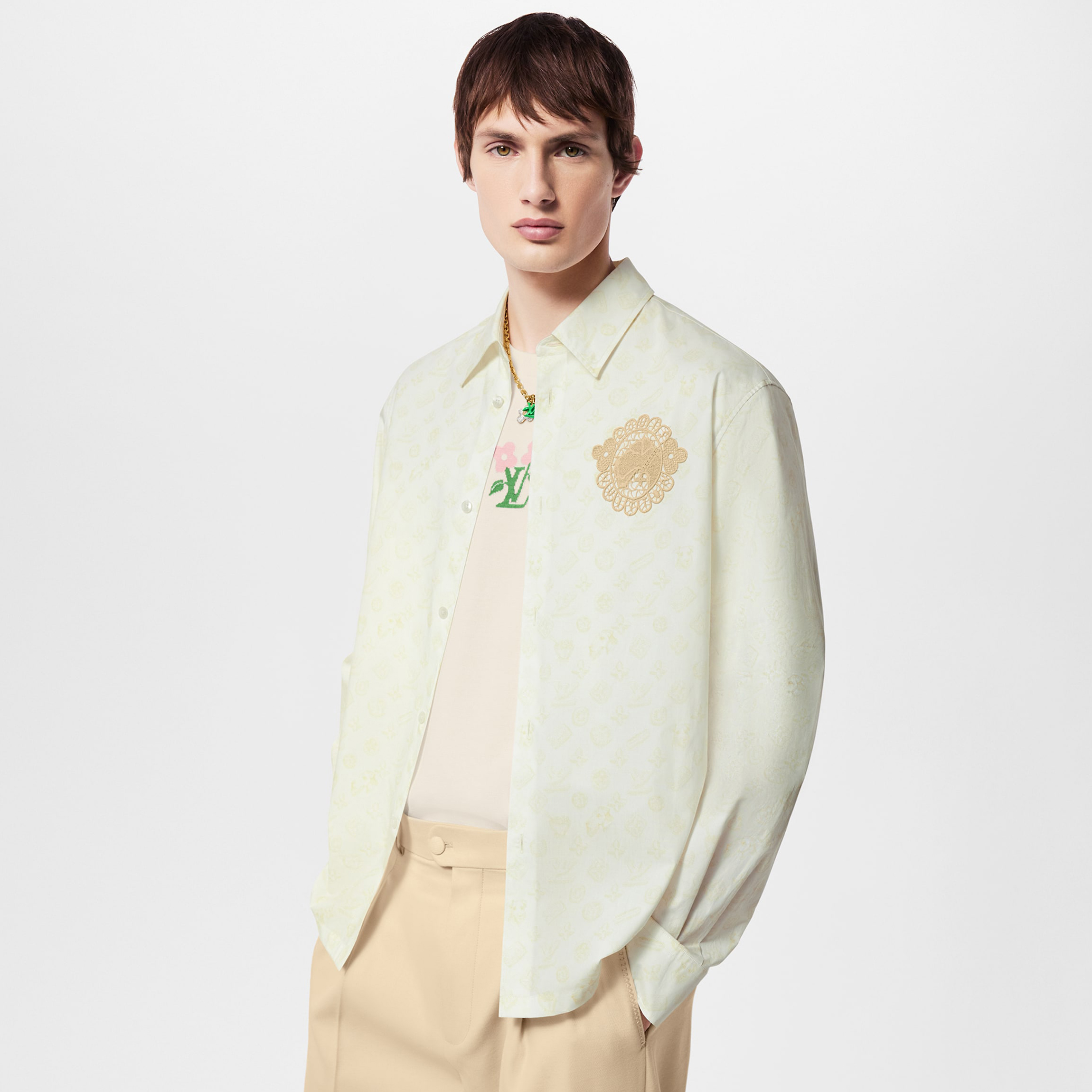 NIGO Louis Vuitton Men's Spring And Fall Pattern Printing Single Breasted Applique Long Sleeved Shirt #nigo72388