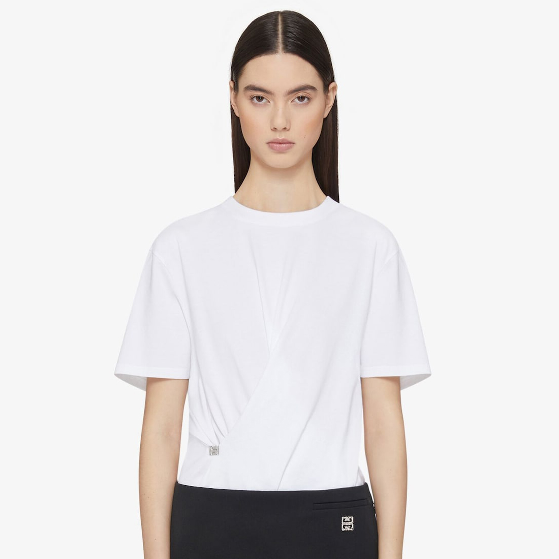 NIGO Givenchy Women‘s Summer Solid Color Cross-over T-shirt In Cotton With 4g Liquid Detail Short Sleeve T-Shirt #nigo72386