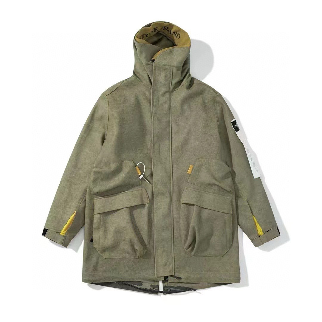 NIGO Stone Island Men's Fall And Winter Winter Thickened Suede Printed Hooded Coat Front And Back Wear Jacket With Liner #nigo72395