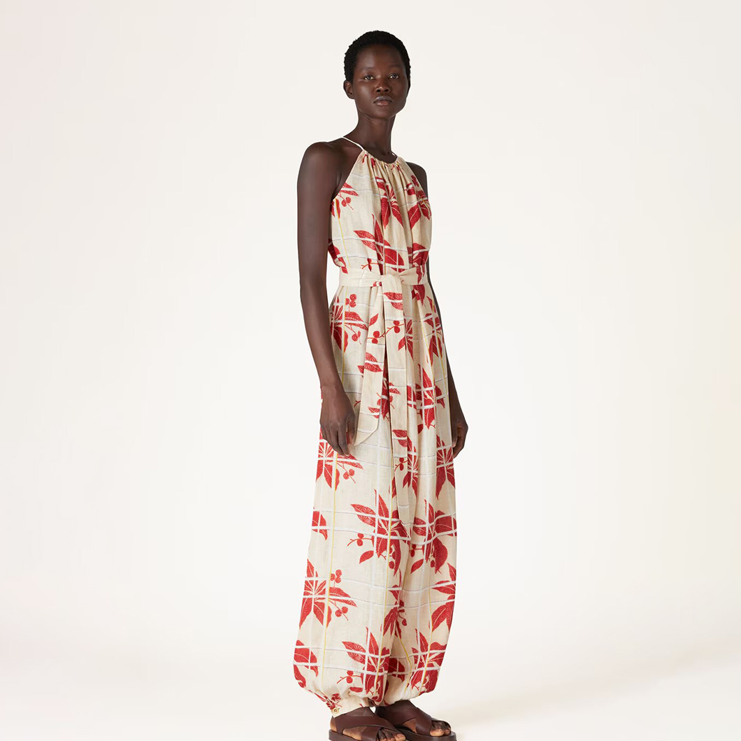 NIGO Loro Piana Women's Summer Pattern Printed Solid Color Linen Cristina Lace-up Fitted Jumpsuit Casual Pants Ngvp #nigo8814