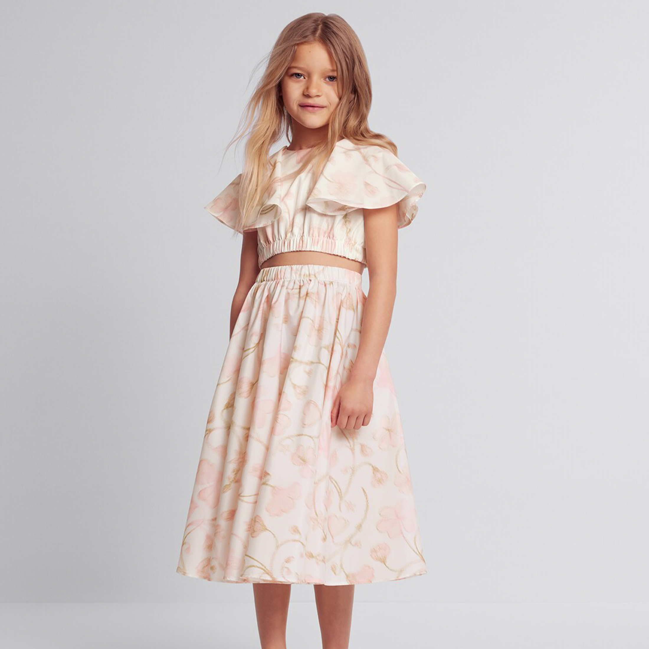 NIGO Dior Kid's Children's Summer Floral Print Short Chiffon Top Casual Long Half-body Skirt Set #nigo31315