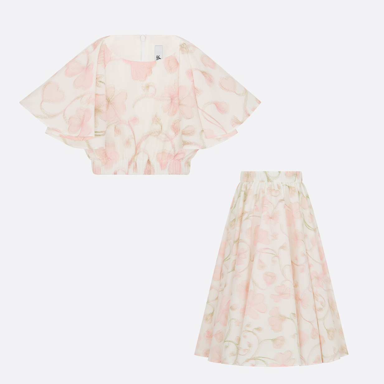 NIGO Dior Kid's Children's Summer Floral Print Short Chiffon Top Casual Long Half-body Skirt Set #nigo31315