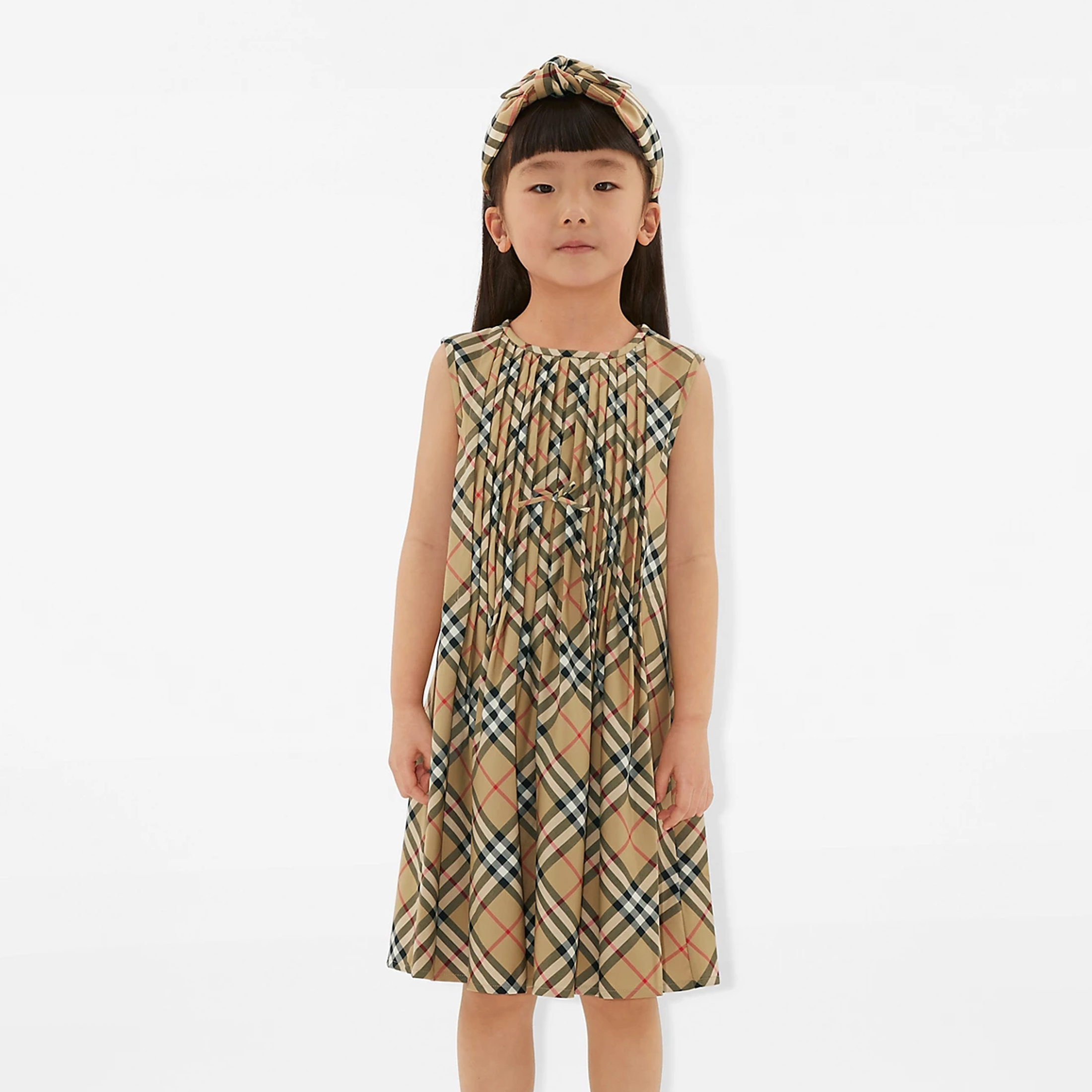 NIGO Burberry Kid's Summer Plaid Full Print Cotton Round Neck Short Pleated Sleeveless Dress #nigo31313