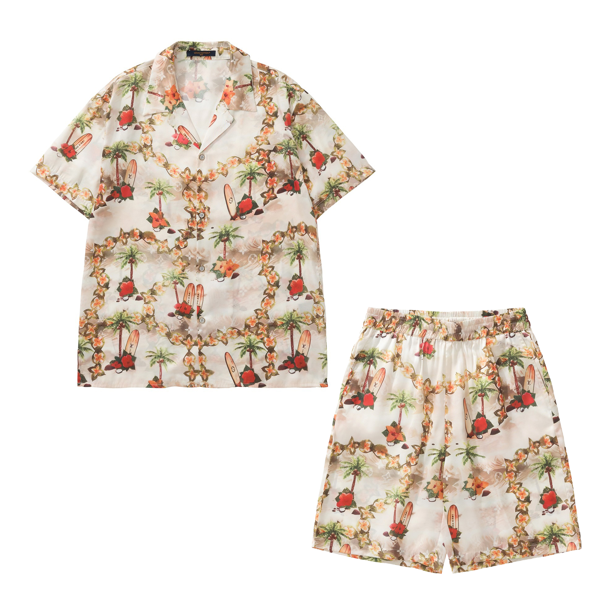 NIGO Louis Vuitton Men's Summer Floral Beach Print Single Breasted Short Sleeve Shirt Elasticated Waist Shorts Set Suit #nigo72421
