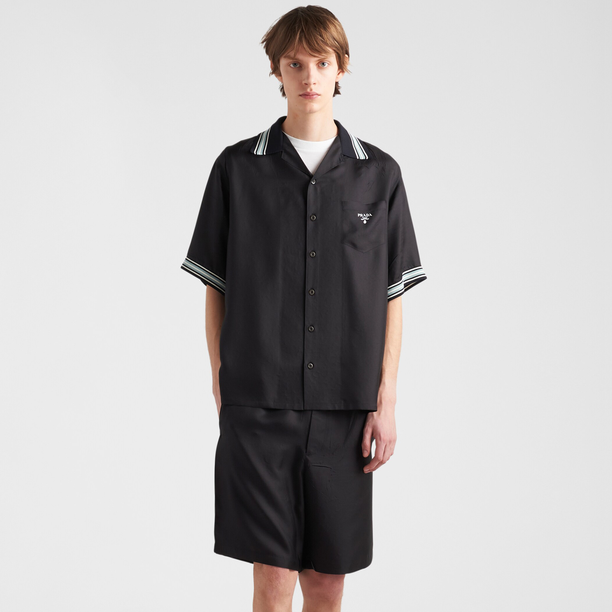 NIGO Prada Men's Summer Logo Printed Single Breasted Short Sleeve Shirt Casual Fashion Shorts Set Suit #nigo72428