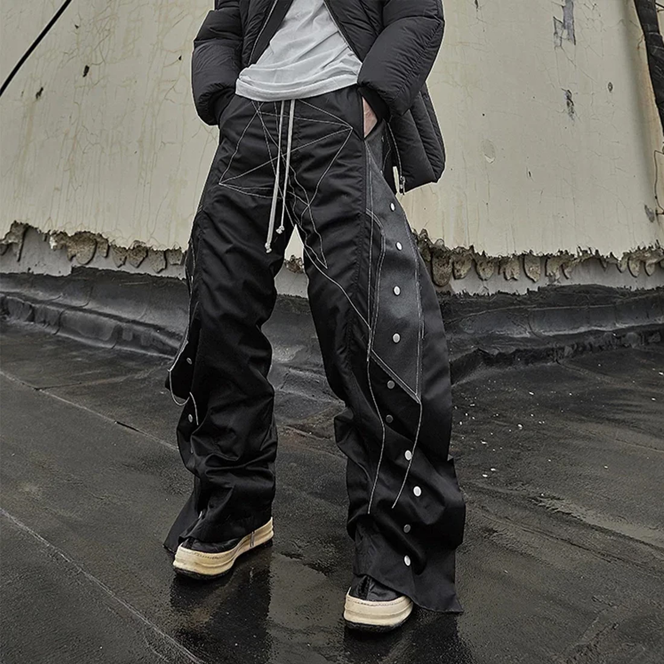 NIGO Rick Owens Men's Four Seasons Dark Line Button Workwear Pants Loose Retro Trend Drawstring Straight Leg Pants Ngvp #nigo8779