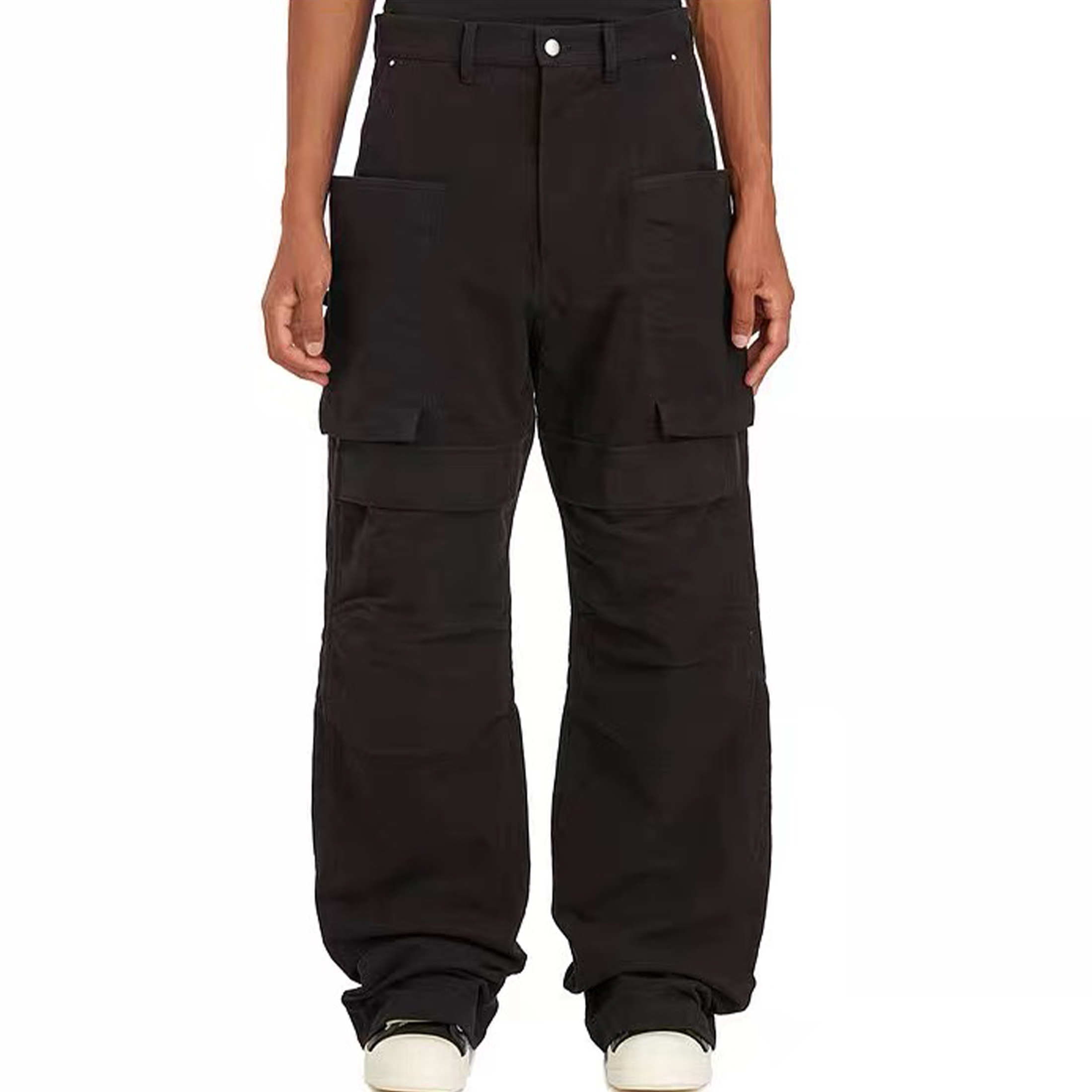 NIGO Rick Owens Men's Four Seasons Fit Multi-Pocket Minimalist Work Pants Loose Casual Straight Functional Pants Frayed Paratrooper Pants Black Denim Pants Ngvp #nigo8821