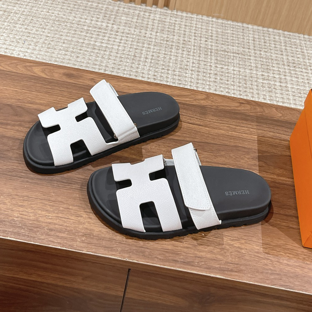 NIGO Hermes Chypre Men's Solid Color Leather Velcro Flat Fashion Sandals Shoes #nigo72433