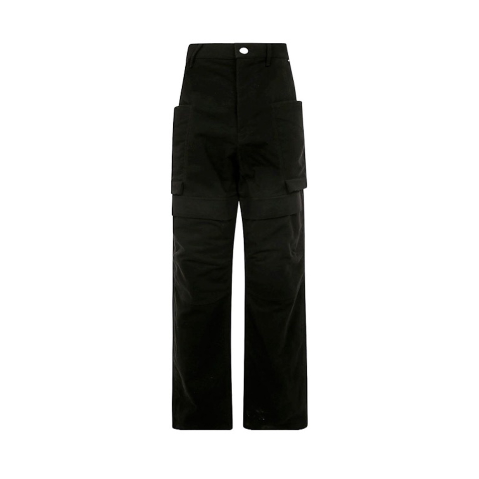 NIGO Rick Owens Men's Four Seasons Fit Multi-Pocket Minimalist Work Pants Loose Casual Straight Functional Pants Frayed Paratrooper Pants Black Denim Pants Ngvp #nigo8821