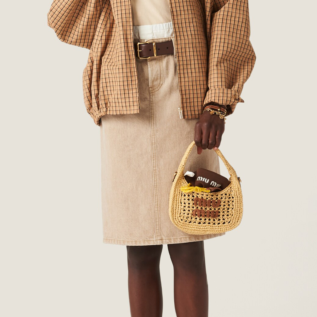 NIGO MiuMiu Women's Summer Beige Aged Effect Monogrammed Embroidered Half-body Skirt #nigo72439