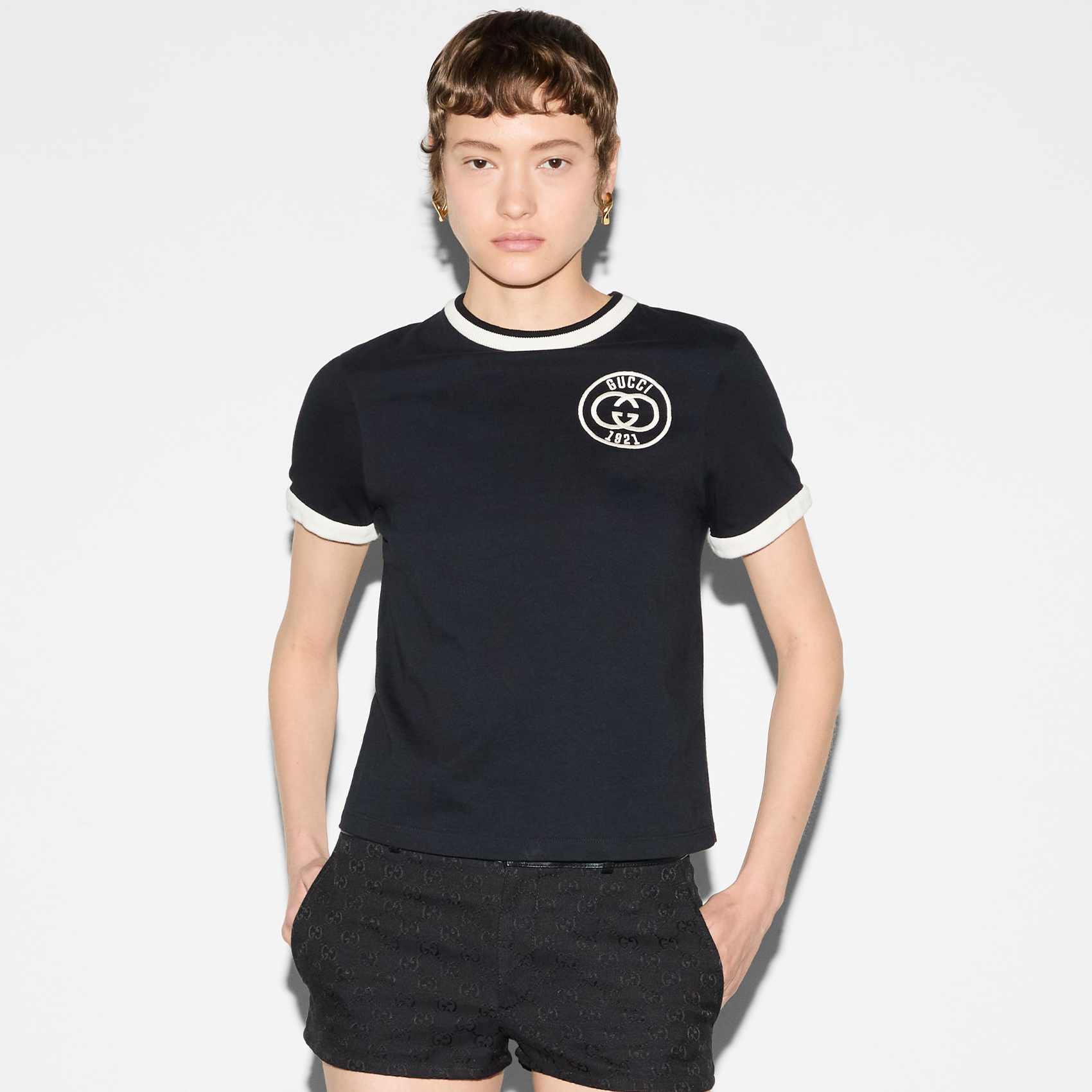 NIGO Gucci Women's Summer Logo Double G Embroidery Knit Crew Neck Cotton Short Sleeve T-Shirt #nigo72443