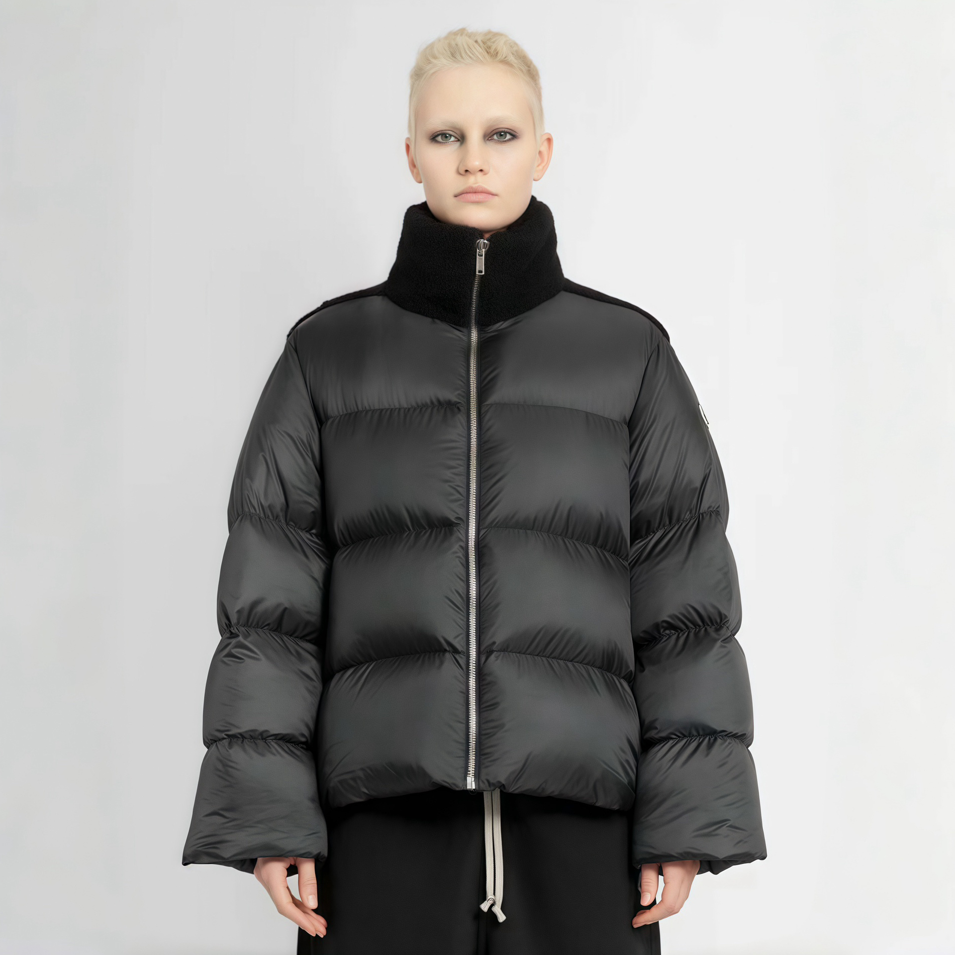 NIGO Moncler x Rick Owens Men's And Women's Winter Black Glossy Fur Collar Zipper Long Sleeve Puffer Down Jacket #nigo72459