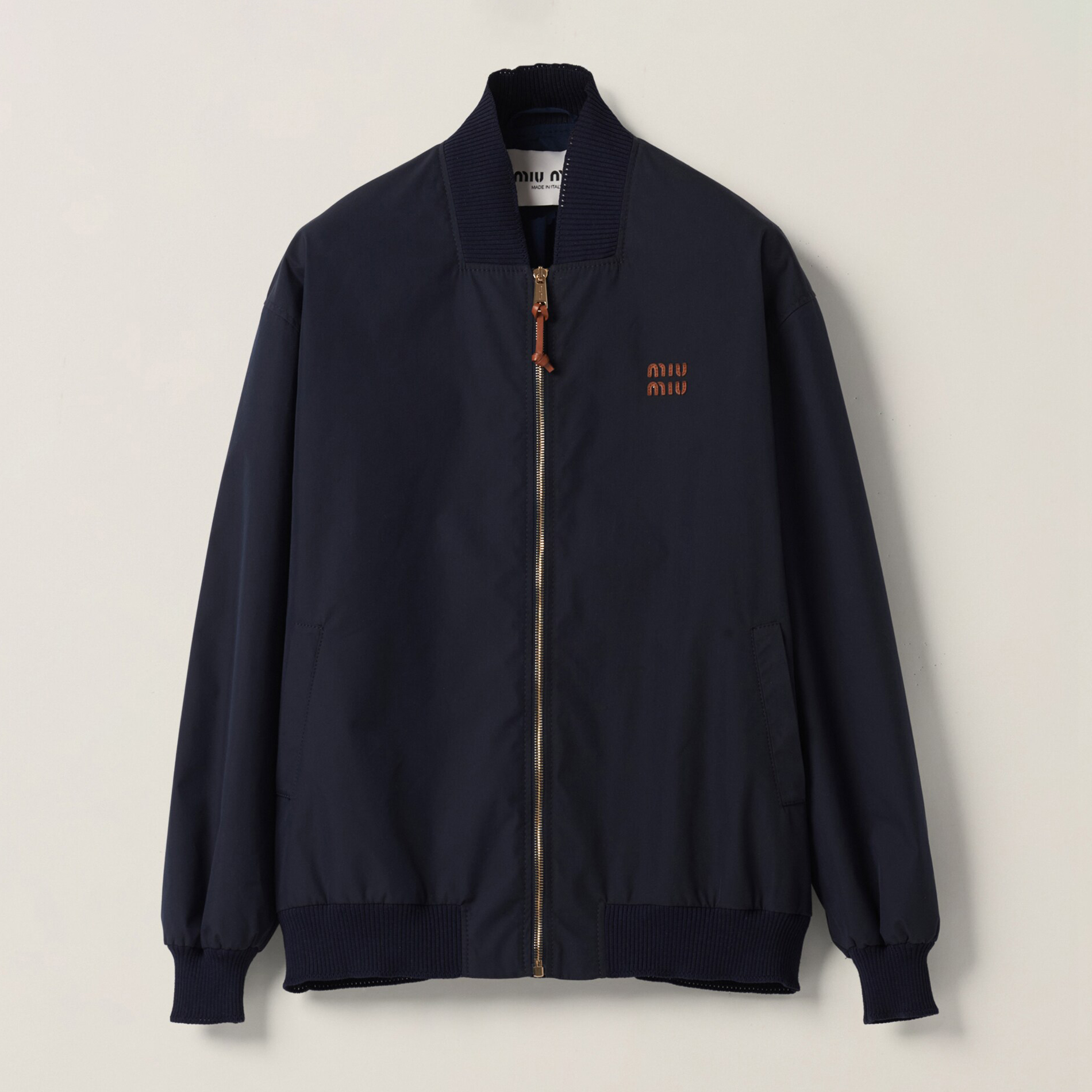 NIGO MiuMiu Women's Spring and Autumn Navy Blue Logo Letter Applique Zipper Pilot Jacket #nigo72454