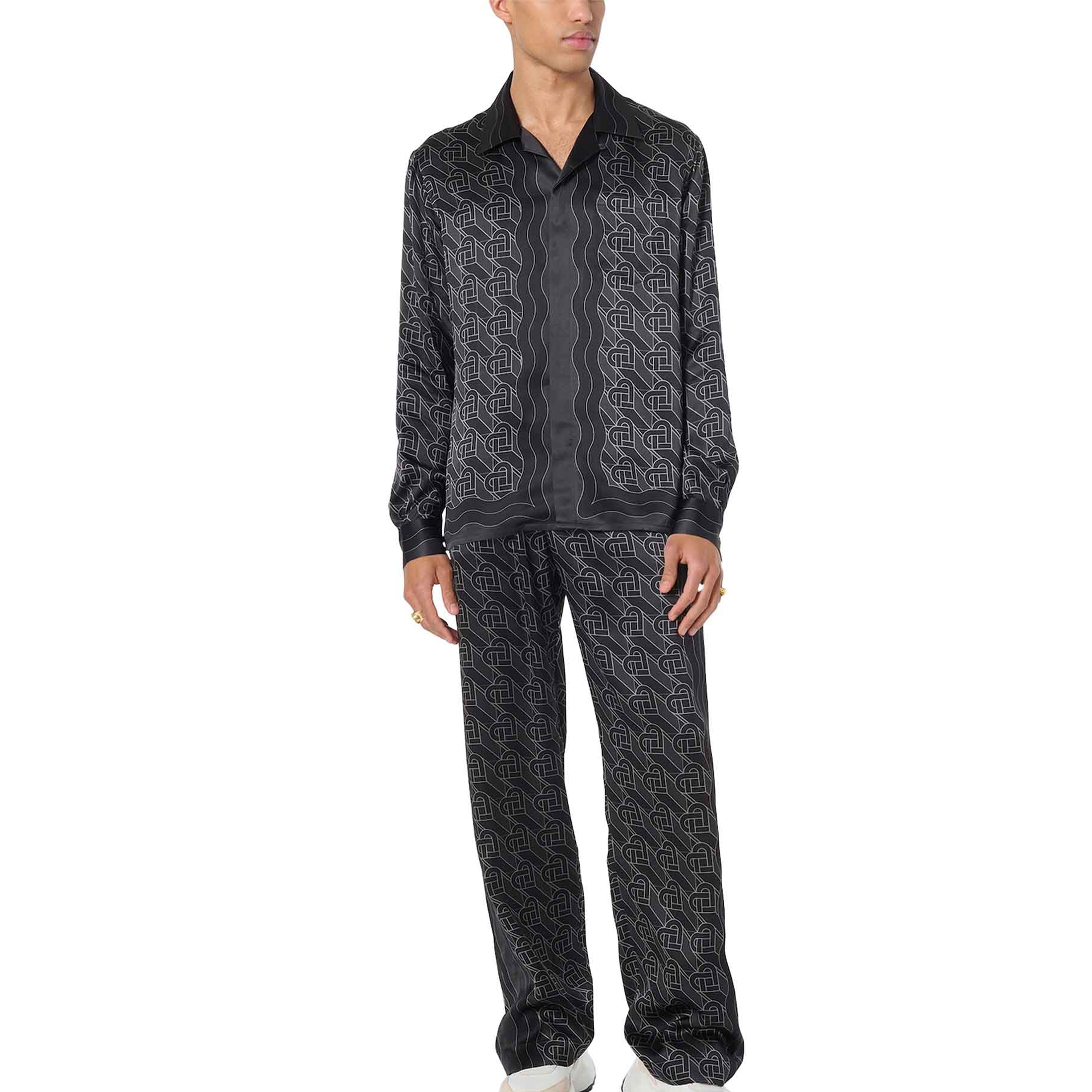 NIGO Casablanca Men's Spring And Fall Solid Color Heart Full Print Lapel Long-Sleeved Silk Loose Shirt Casual Elastic Waist Straight Pants Ngvp #nigo8827