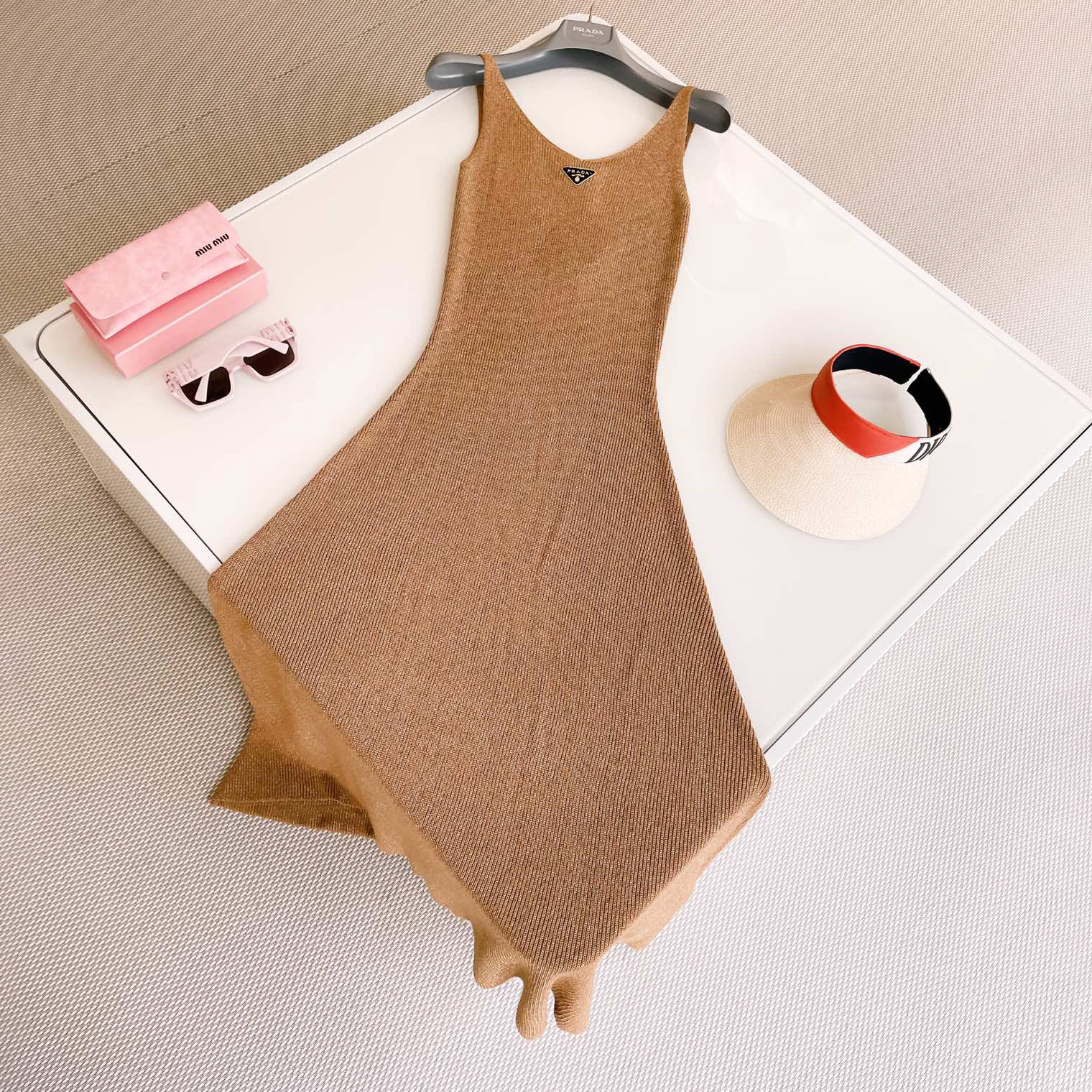 NIGO Prada Women's Summer Gilt V-Neck Knit Halter Long Dresses #nigo72456