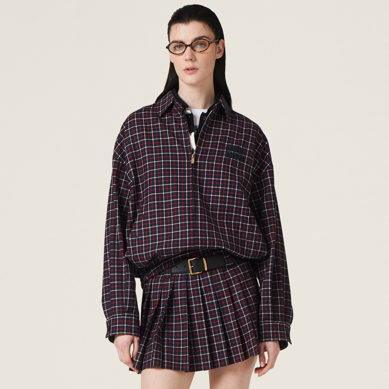 NIGO MiuMiu Women's Spring and Autumn Embroidered Logo Checkered Zipper Long Sleeve Jacket #nigo72449