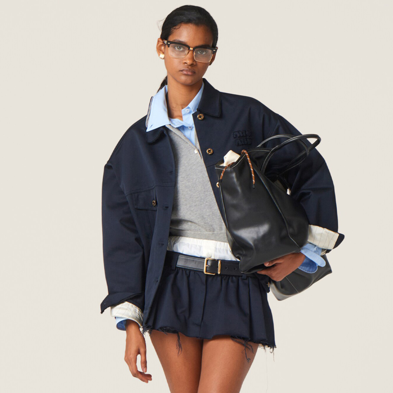 NIGO MiuMiu Women's Spring and Autumn Navy Blue Logo Embroidery Lapel Single Breasted Long Sleeve Jacket #nigo72448