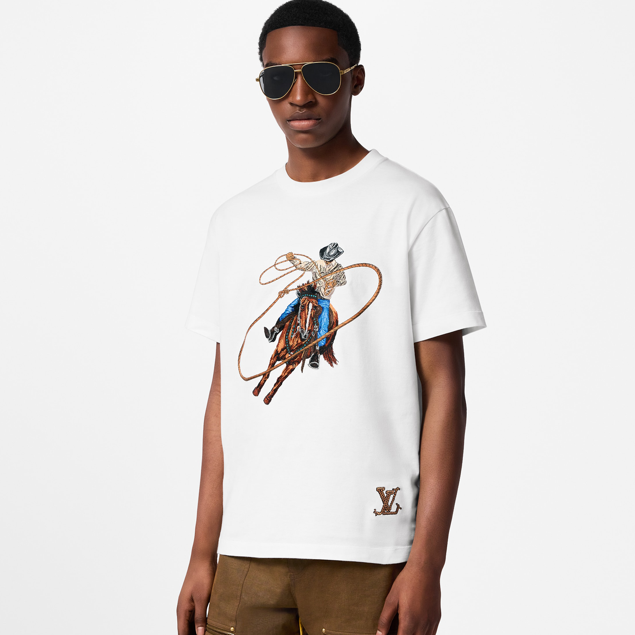 NIGO Louis Vuitton Men's Summer Cowboy Logo Pattern Print Embroidery Round Neck Cotton Short Sleeve T-Shirt #nigo72461