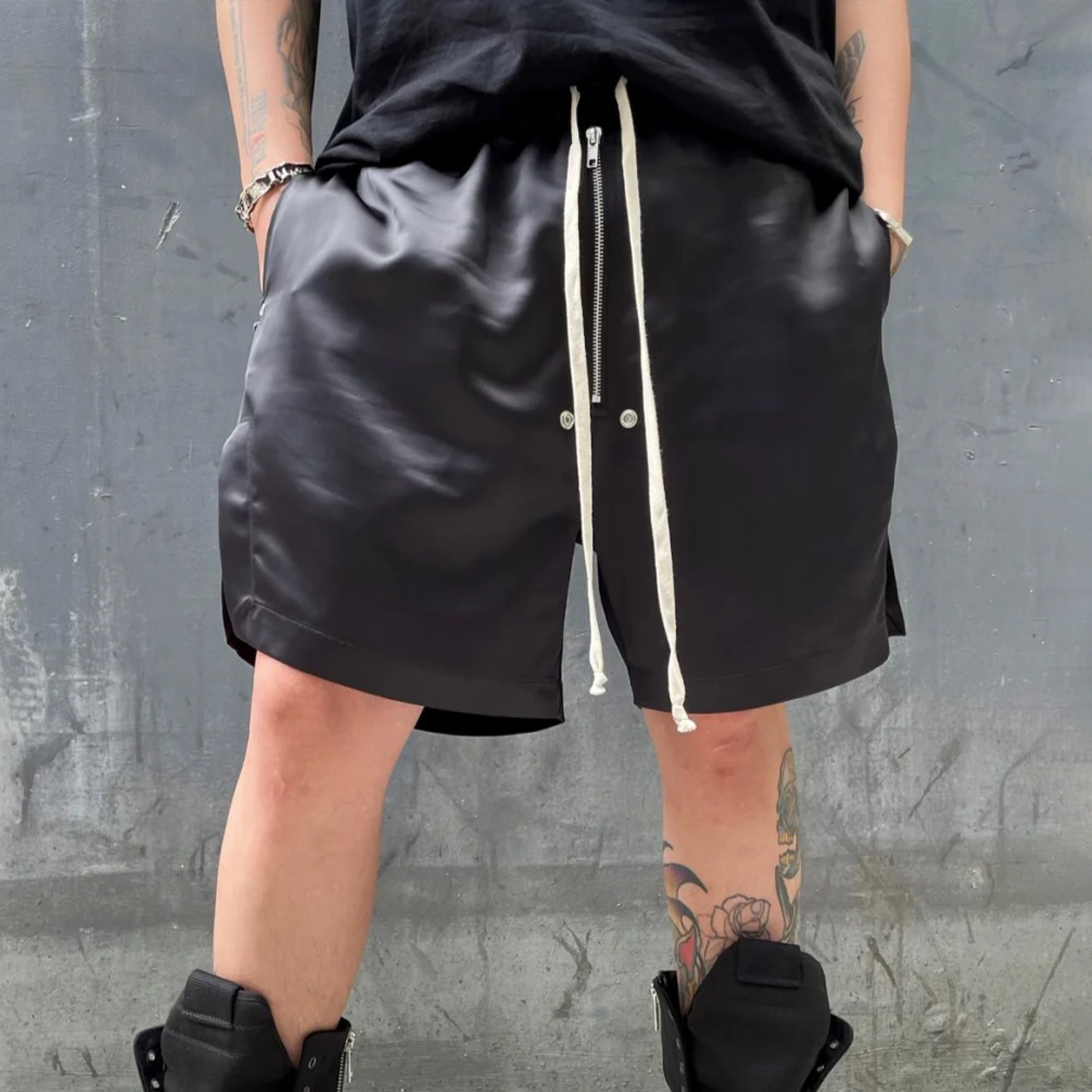 NIGO Rick Owens DRKSHDW Men Women Summer Black Zipper Elastic Drawstring Casual Straight Fit Shorts Ngvp #nigo8835
