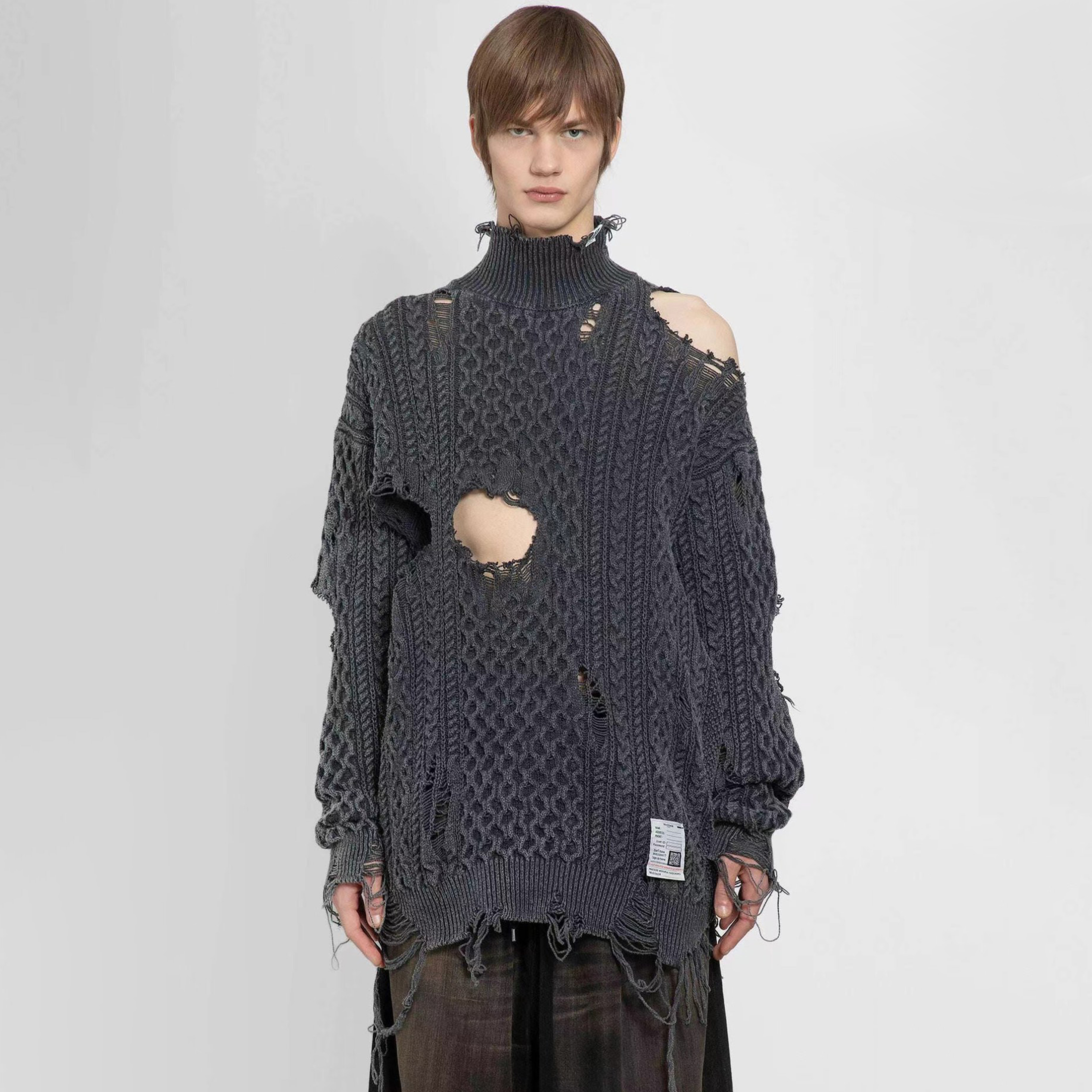 NIGO Maison Mihara Yasuhiro Men's Women's Autumn And Winter Vintage Distressed High Street Hole Breaking Sweater High Neck Long Sleeve Cozy Knitted Ngvp #nigo8792