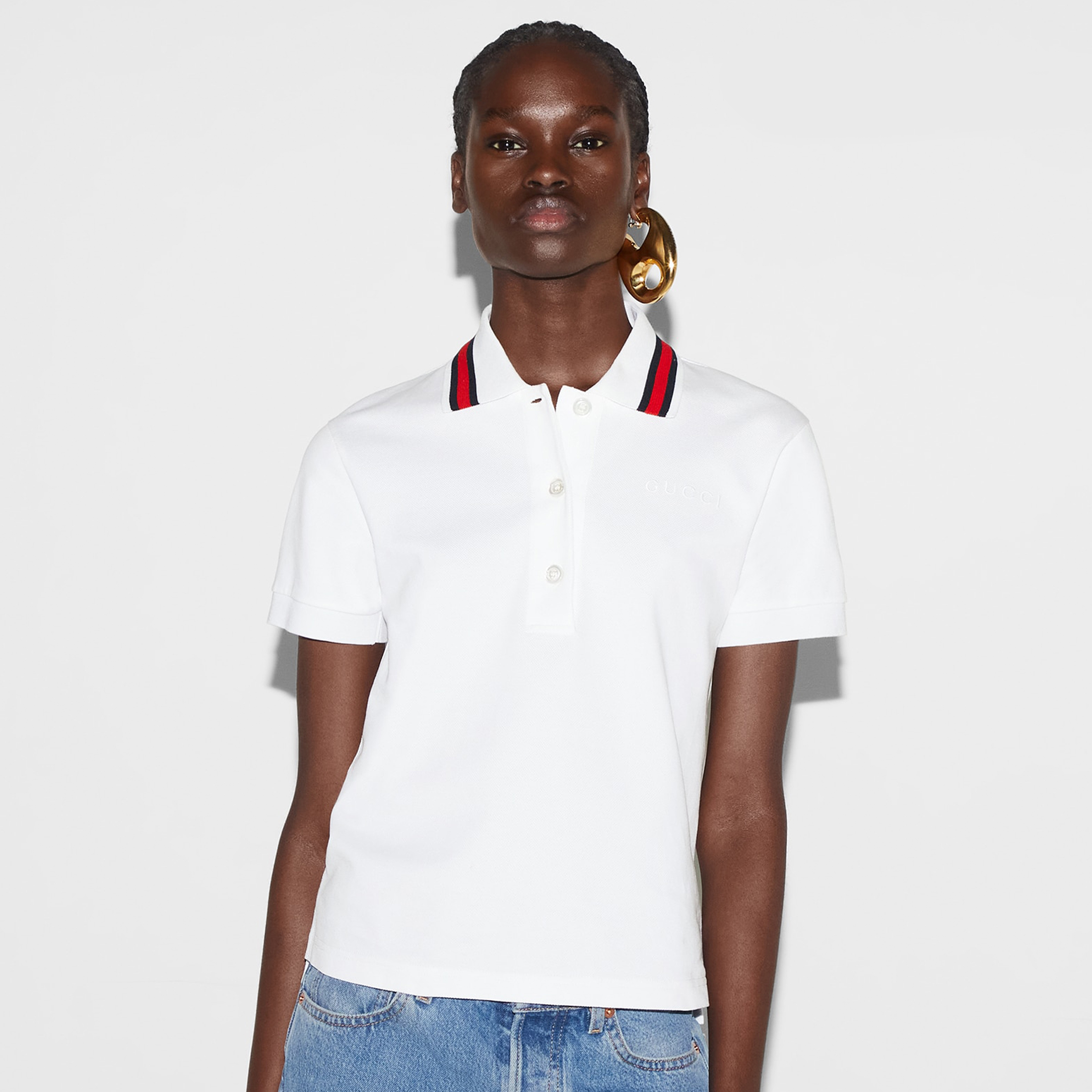 NIGO Gucci Women's Spring And Summer Fashion Casual Logo Embroidery Polo Shirt Cotton Top Striped Button Trend T-shirt #nigo71373