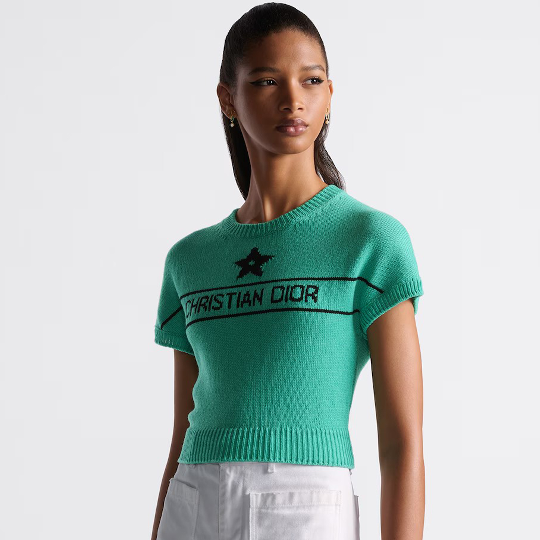 NIGO Dior Women's Spring, Autumn and Winter Dioriviera Embroidery Round Neck Slim Knit Sweater Solid Color Short Sleeve Cashmere Sweater #nigo71371