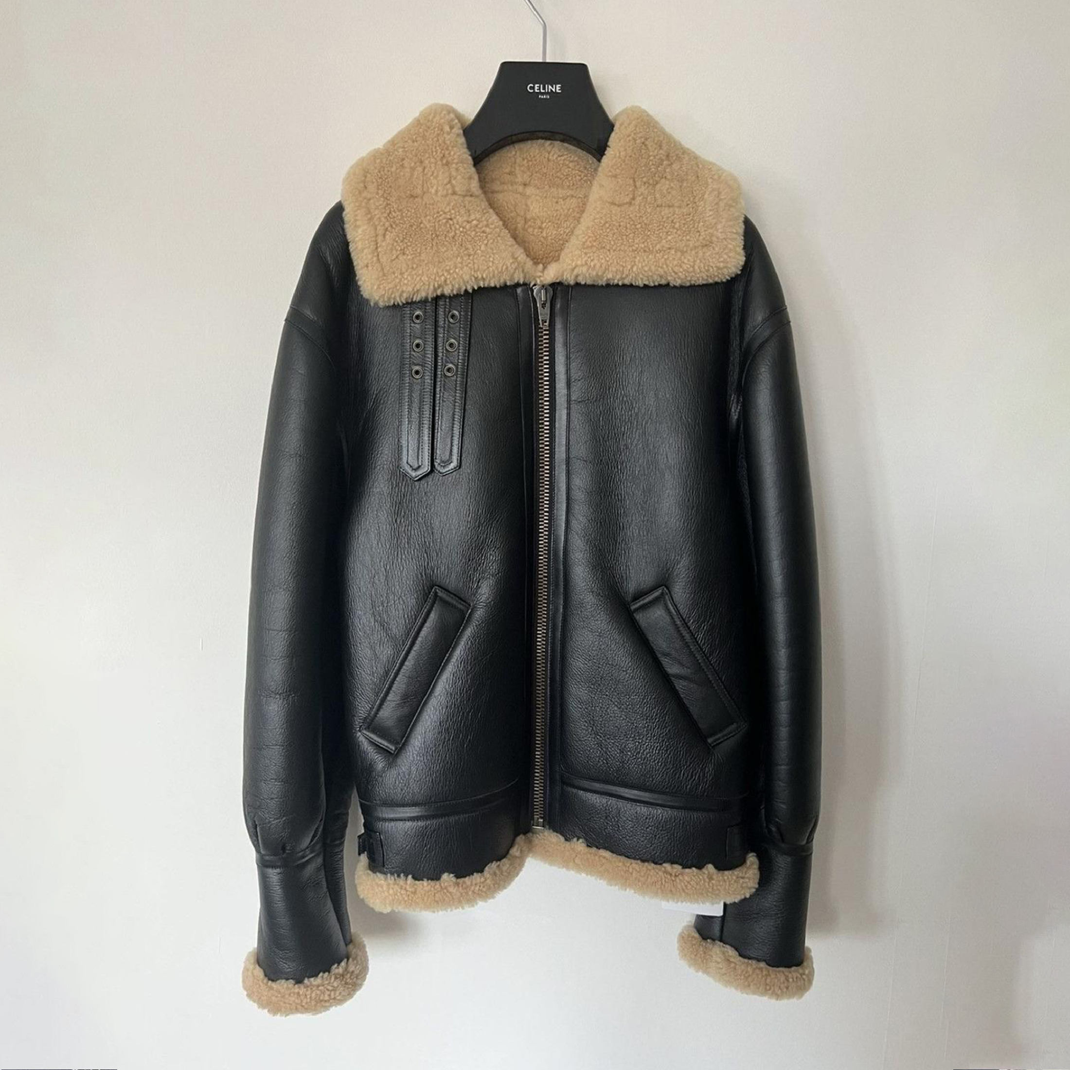 NIGO Men's Fall And Winter Fashion Thickened Fur Collar Leather Jacket Black Leather Buckle Zipper Lapel Coat #nigo71378