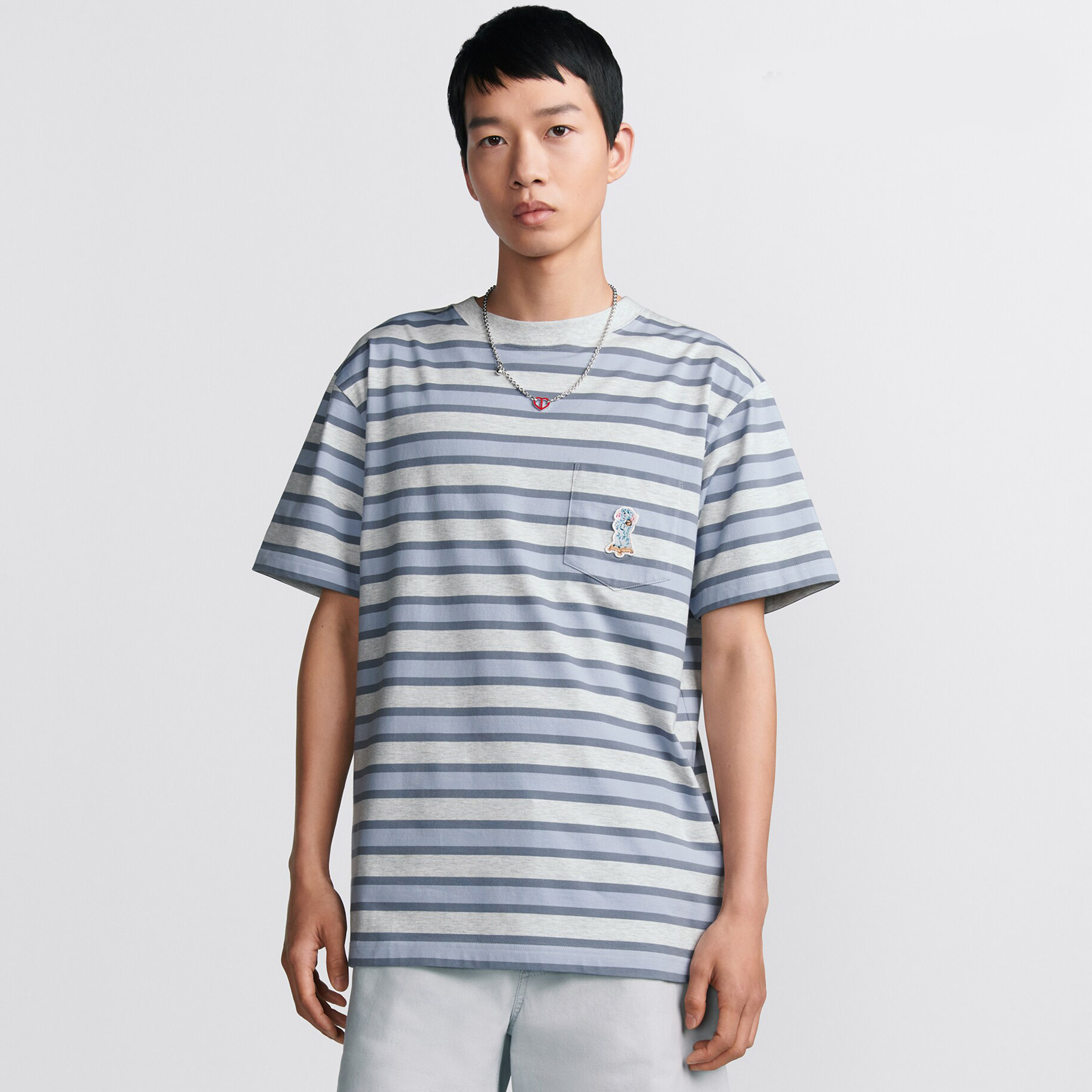 NIGO Dior Men's Spring Summer Striped Pattern Loose Fit T Shirt Pocket Round Neck Comfortable Cotton Top Ngvp #nigo8797