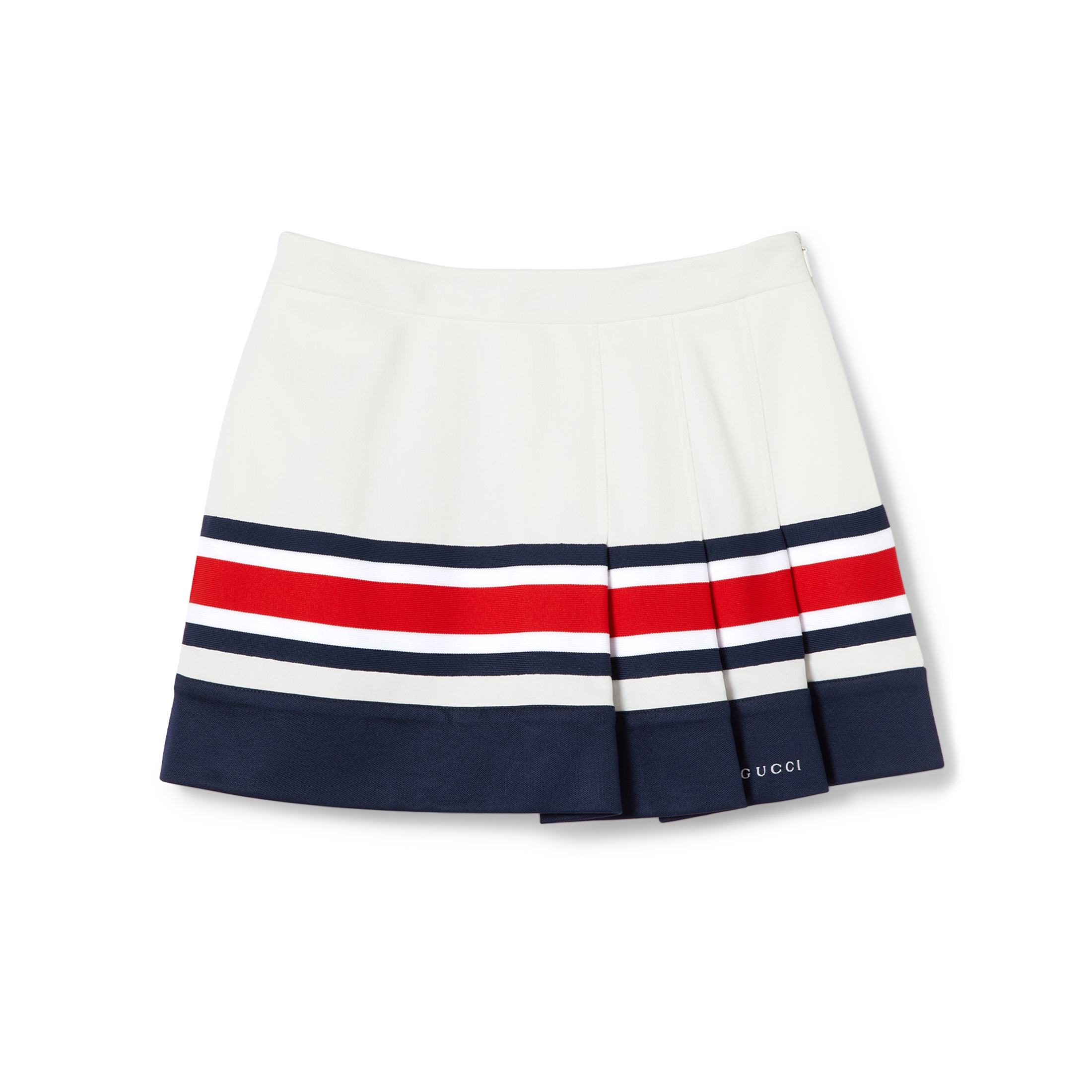 NIGO Gucci Women's Spring And Summer Fashion Casual Logo Embroidery Red And Blue Stripes College Style Zipper Pleated Skirt Pants Shorts #nigo71374