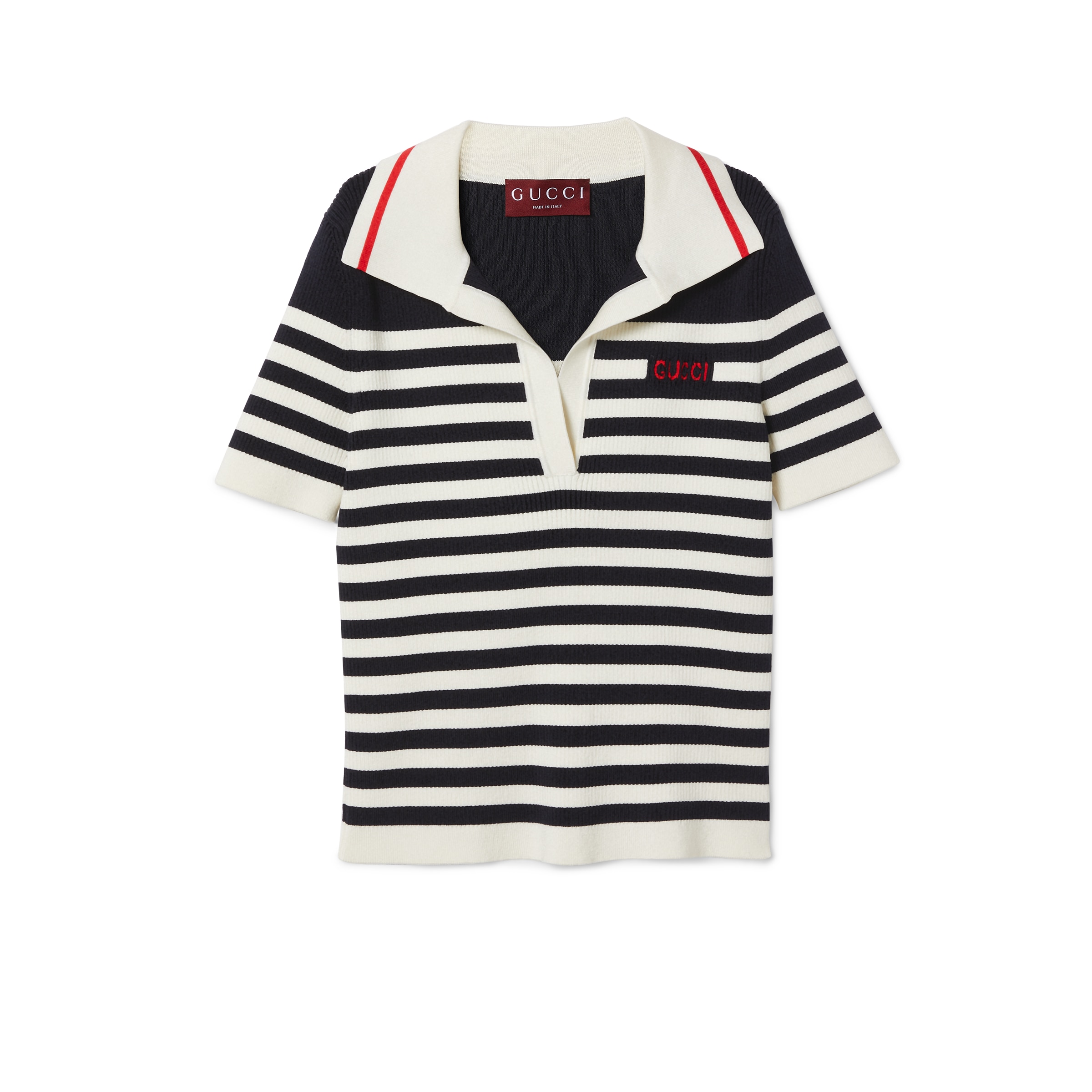 NIGO Gucci Women's Spring And Summer Striped Letter Logo Polo Knit Sweater Fashion Casual Temperament V-neck Short Sleeve T-shirt #nigo71379