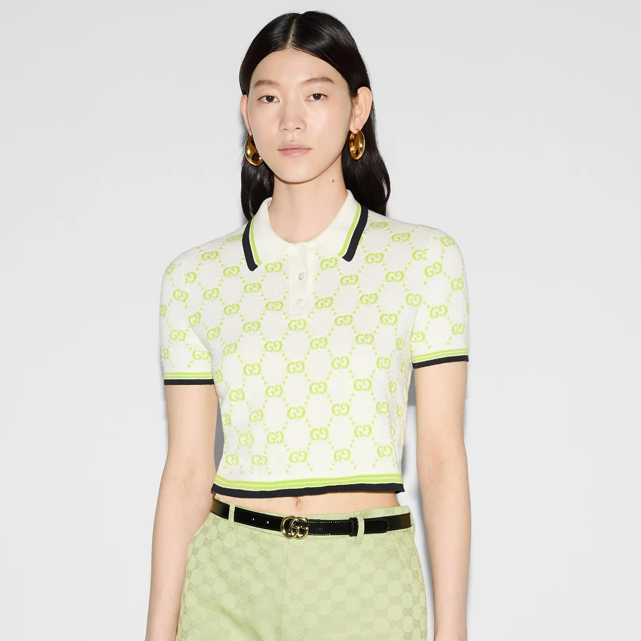 NIGO Gucci Women's Summer GG Applique Solid Color Vertical Button Cotton Short-Sleeved Polo Shirt #nigo71369