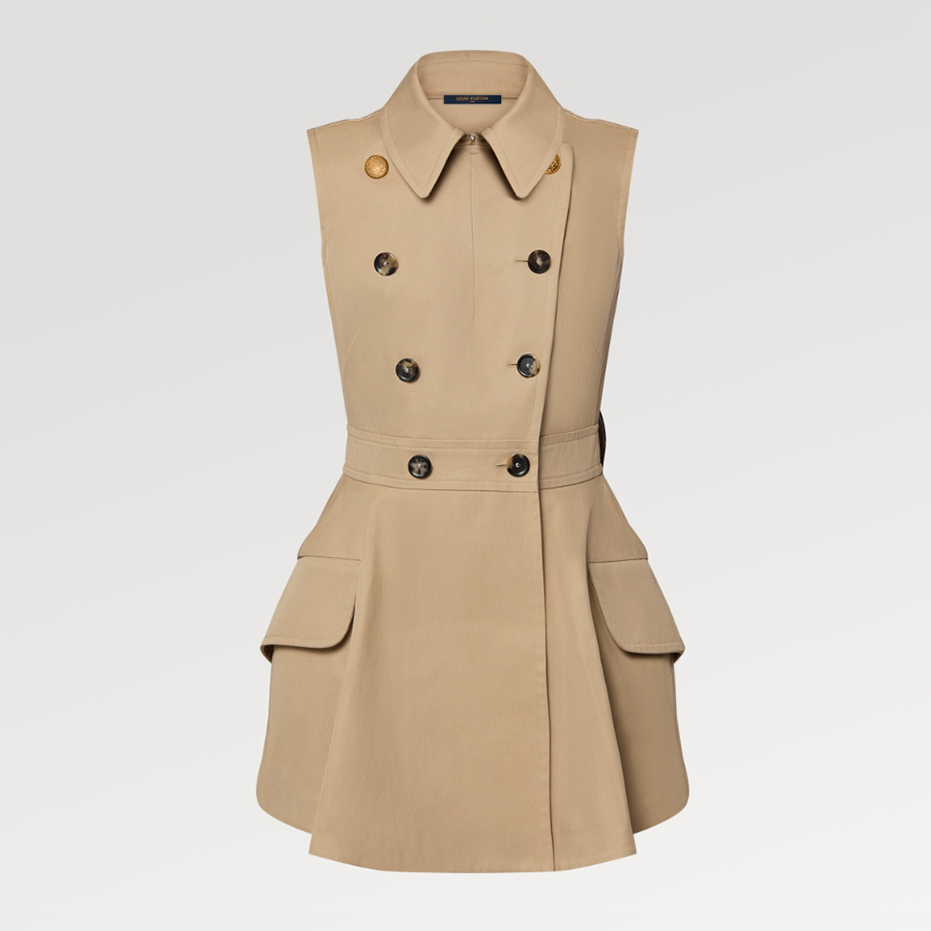 NIGO Louis Vuitton Women's Summer Cotton Solid Color Lapel Double Breasted Short Gabardine Waisted Sleeveless Dresses Ngvp #nigo8836