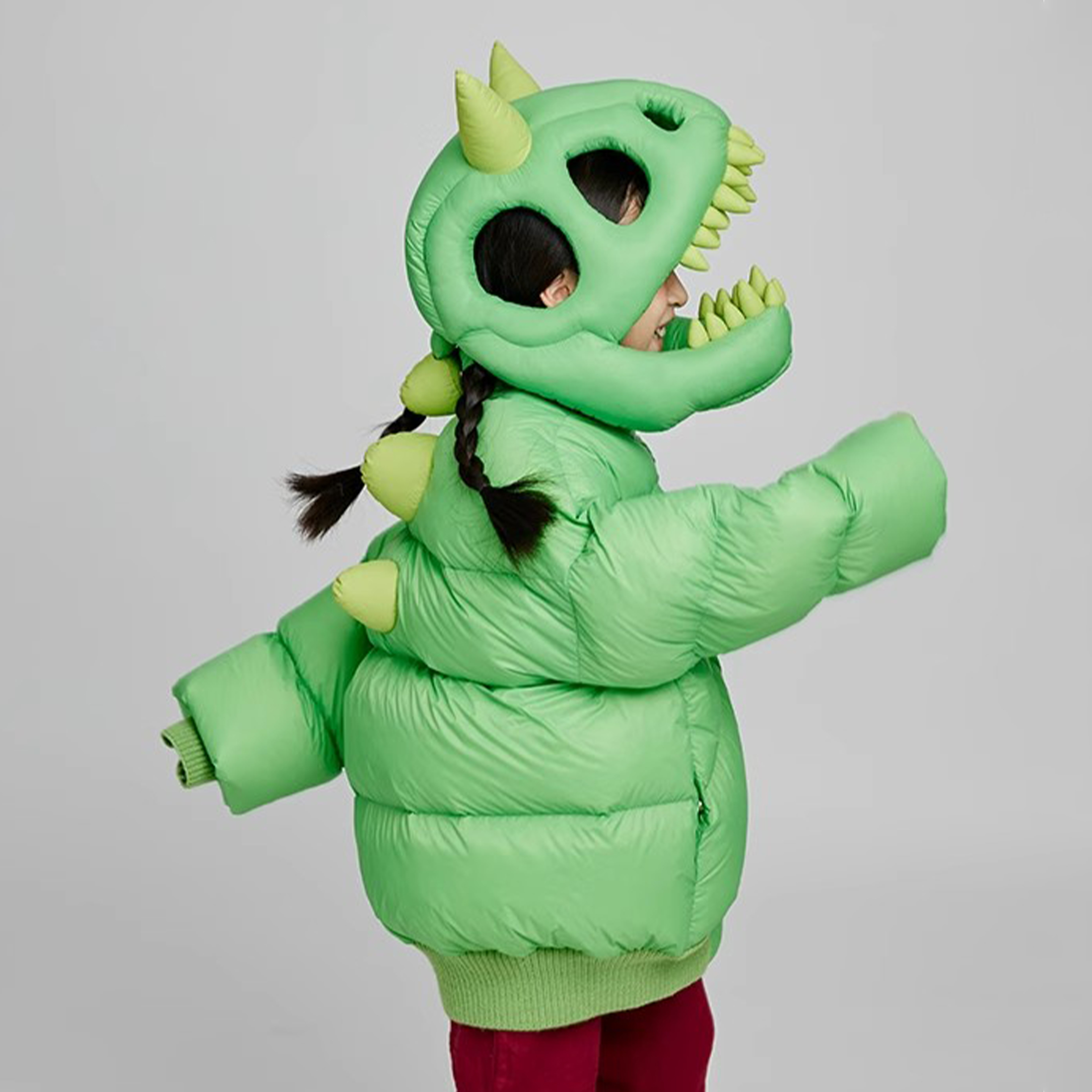 NIGO Kid's Autumn And Winter Solid Color Three-Dimensional Cutting Dinosaur Cap Hooded Loose Long-Sleeved Puffer Down Jacket #nigo31323