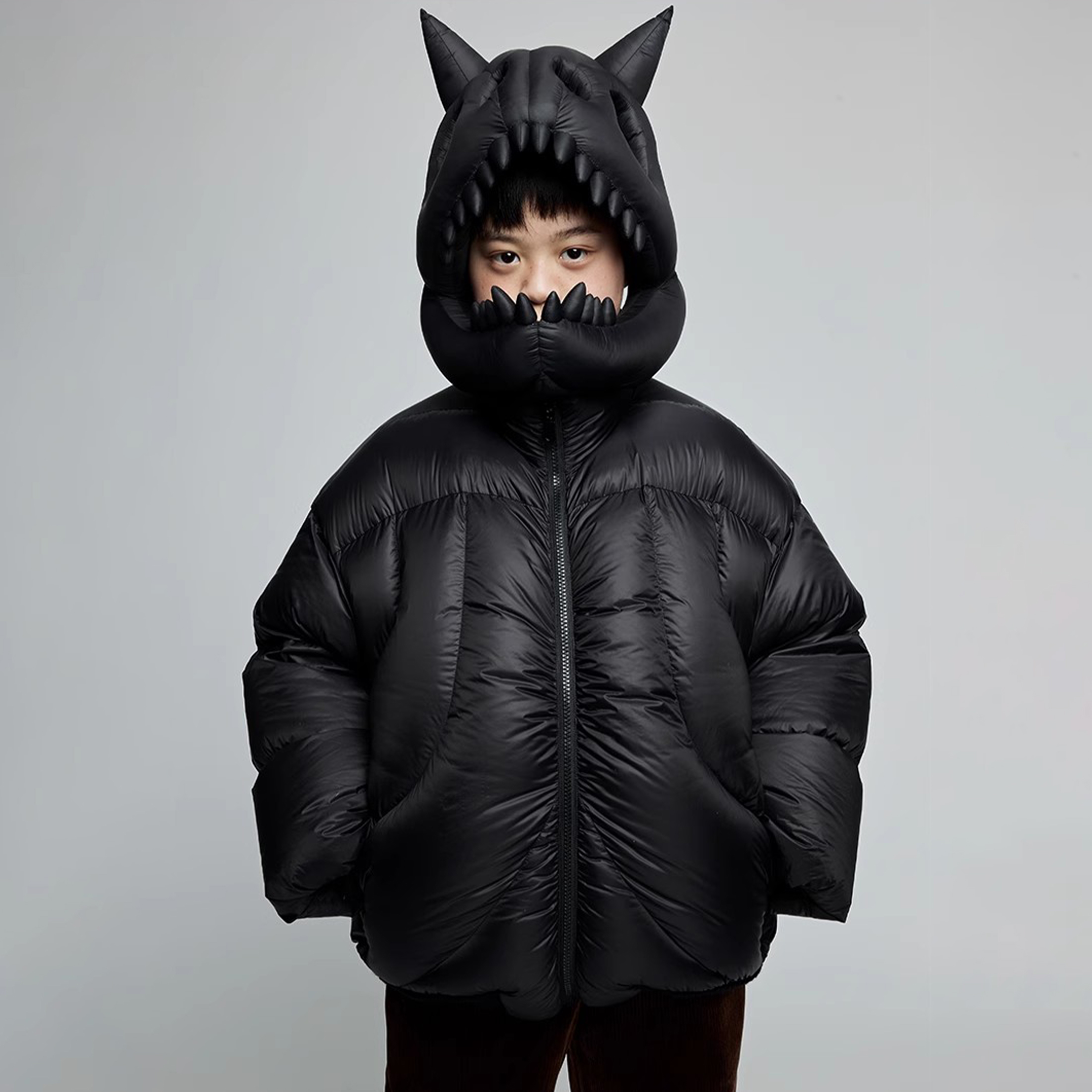 NIGO Kid's Autumn And Winter Solid Color Long Sleeve Stereoscopic Dinosaur Shaped Hat Puffer Down Jacket #nigo31325